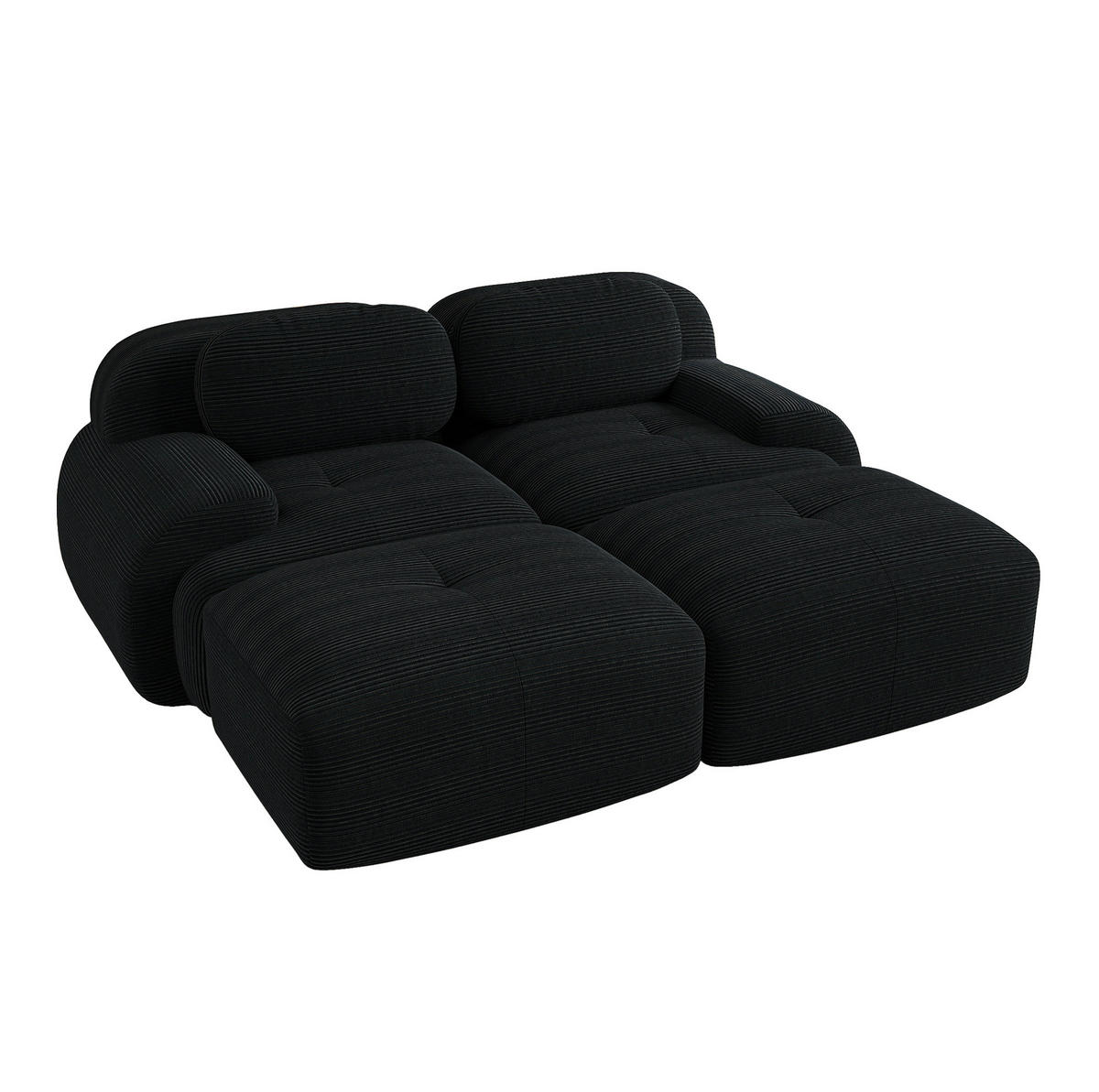 2-SITZER-MODULSOFA aus Cordstoff Schwarz rahmenlos mit ergonomischen Armlehnen und rutschfester Unterseite - Schwarz, Textil (208/75/178cm) - Modfu