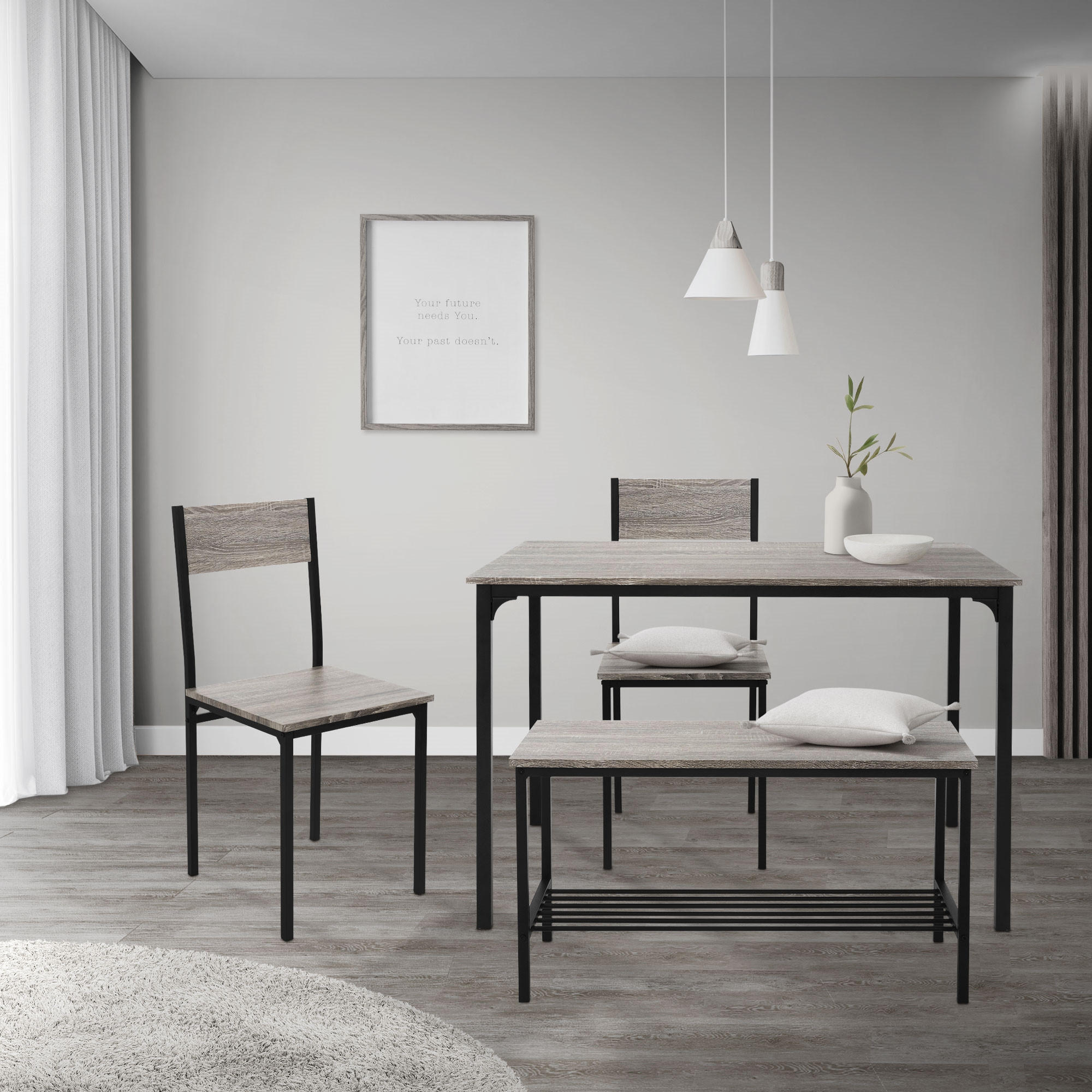 ESSTISCH Set 4-teilig - Grau, Holzwerkstoff (70/86.5/110cm) - ML-DESIGN