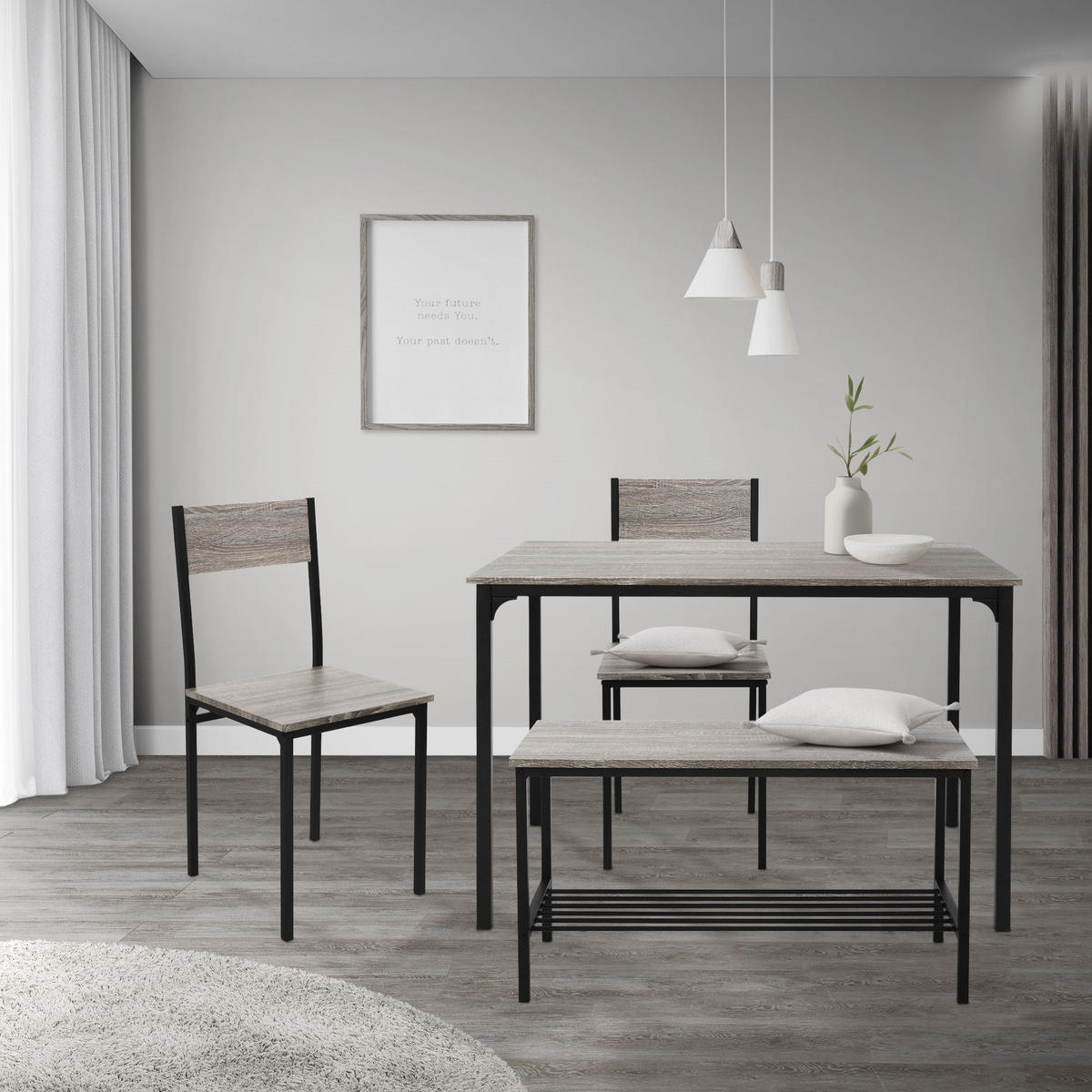 ESSTISCH Set 4-teilig - Grau, Holzwerkstoff (70/86.5/110cm) - ML-DESIGN