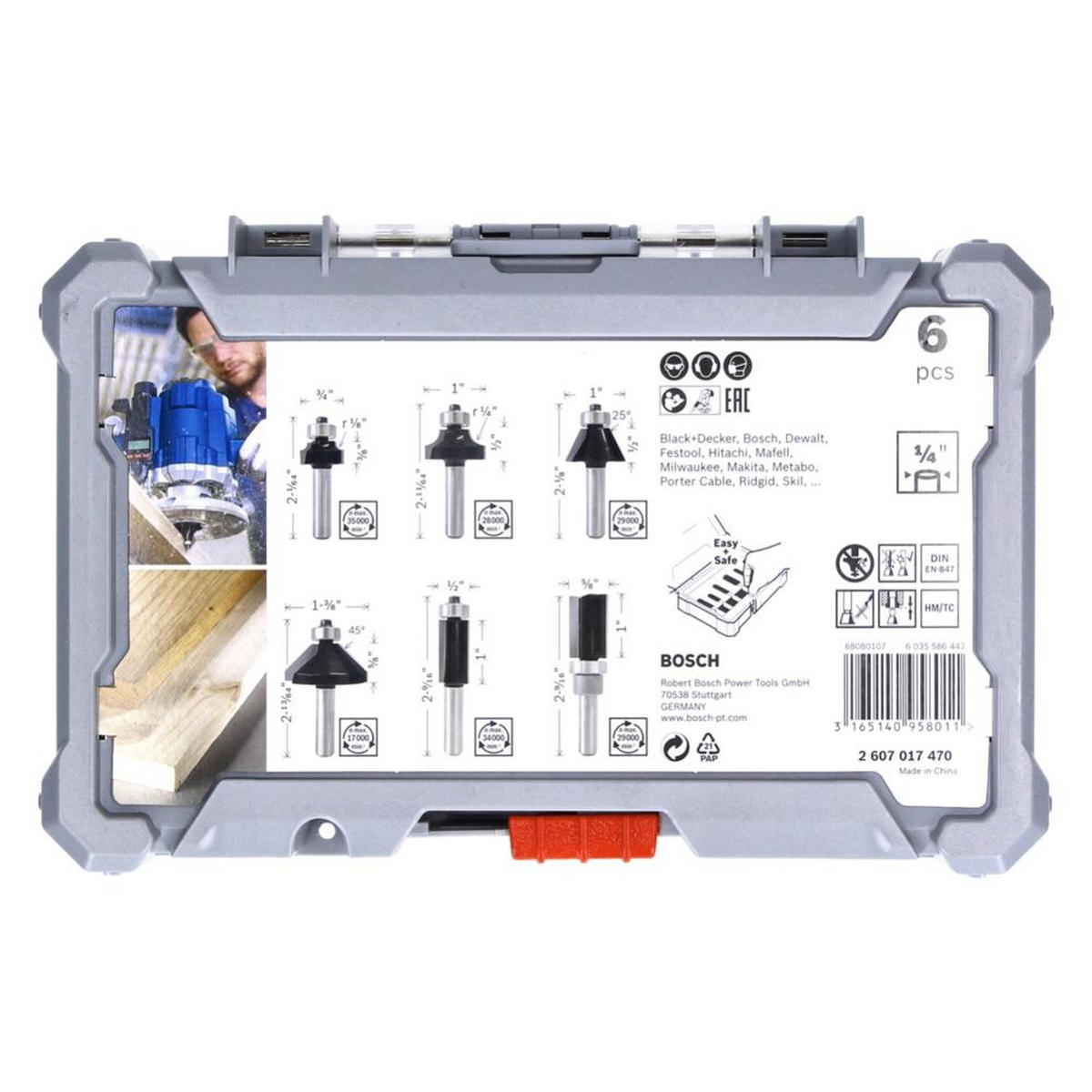 BOSCH Rand- und Kantenfräser Set 6 tlg. 1/4" Schaft ( 2607017470 ) Trim & Edging Set für Oberfräsen - Multicolor, Holz (25/212/8cm) - Bosch Professional