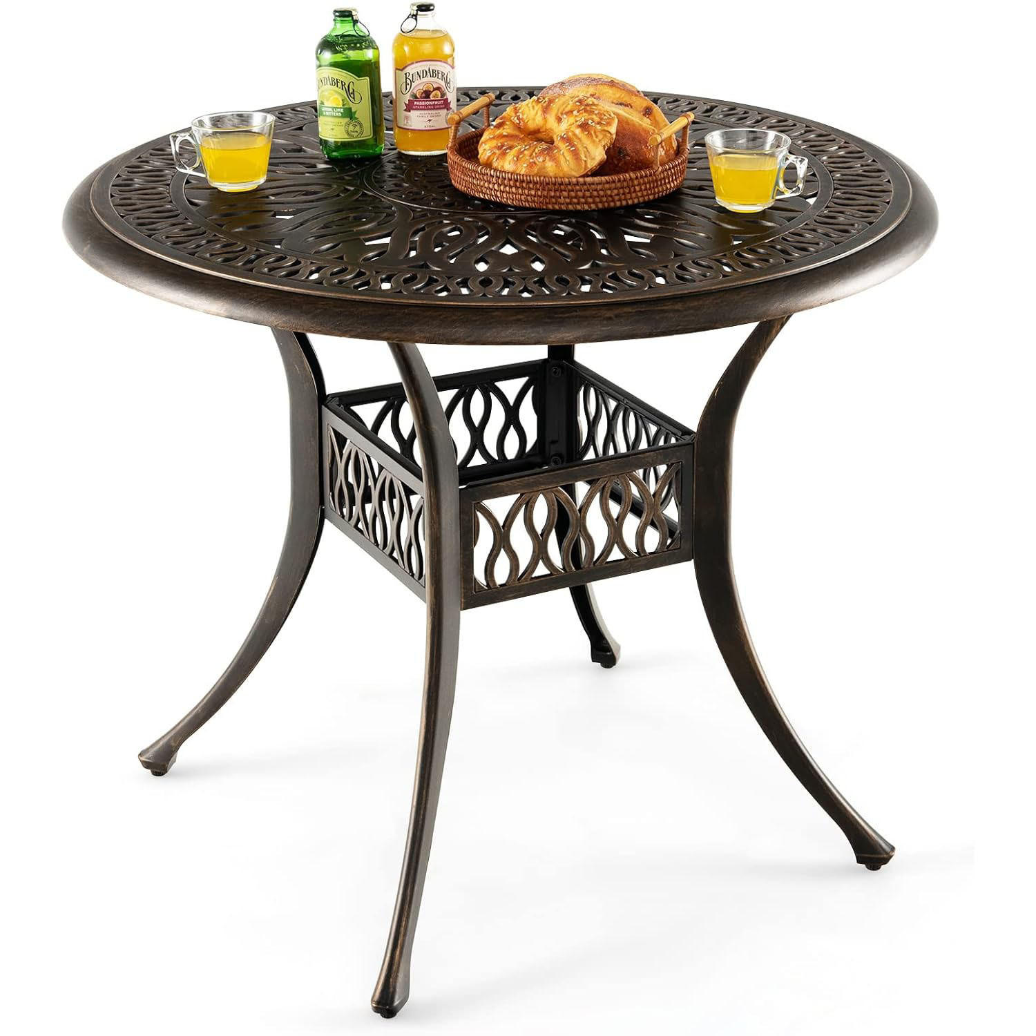 UTEBORD Antikbrunt - Bronsfärgad, Metall (90/90/74cm) - COSTWAY