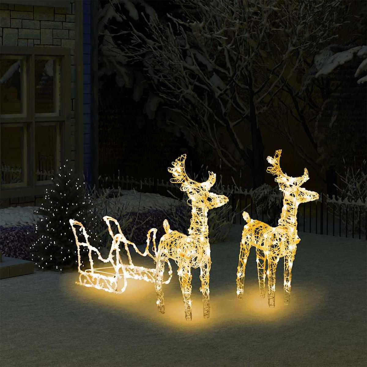 WEIHNACHTSDEKORATION Rentiere & Schlitten 160 Leds 130 Cm Acryl - Rosa, Kunststoff (28/55/43cm) - vidaXL