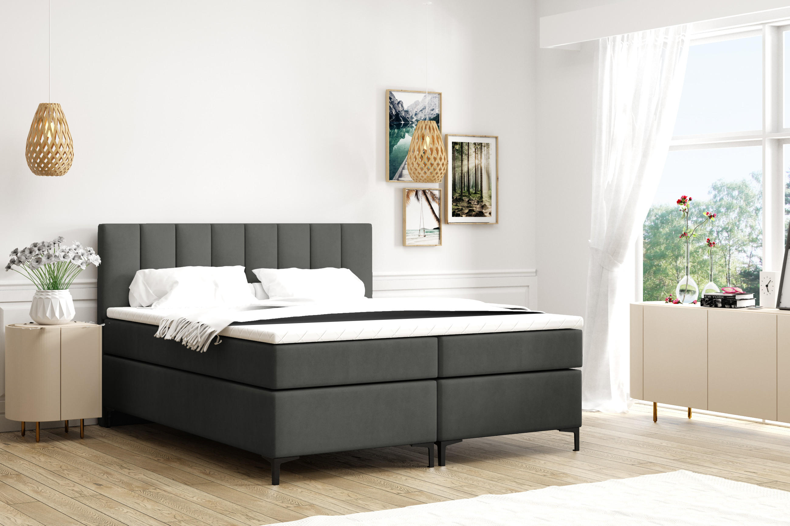 BOXBETT CHESTER 120 x 200 Dunkelgrau - Dunkelgrau, Textil/Metall (120/200cm) - VLR BEDS