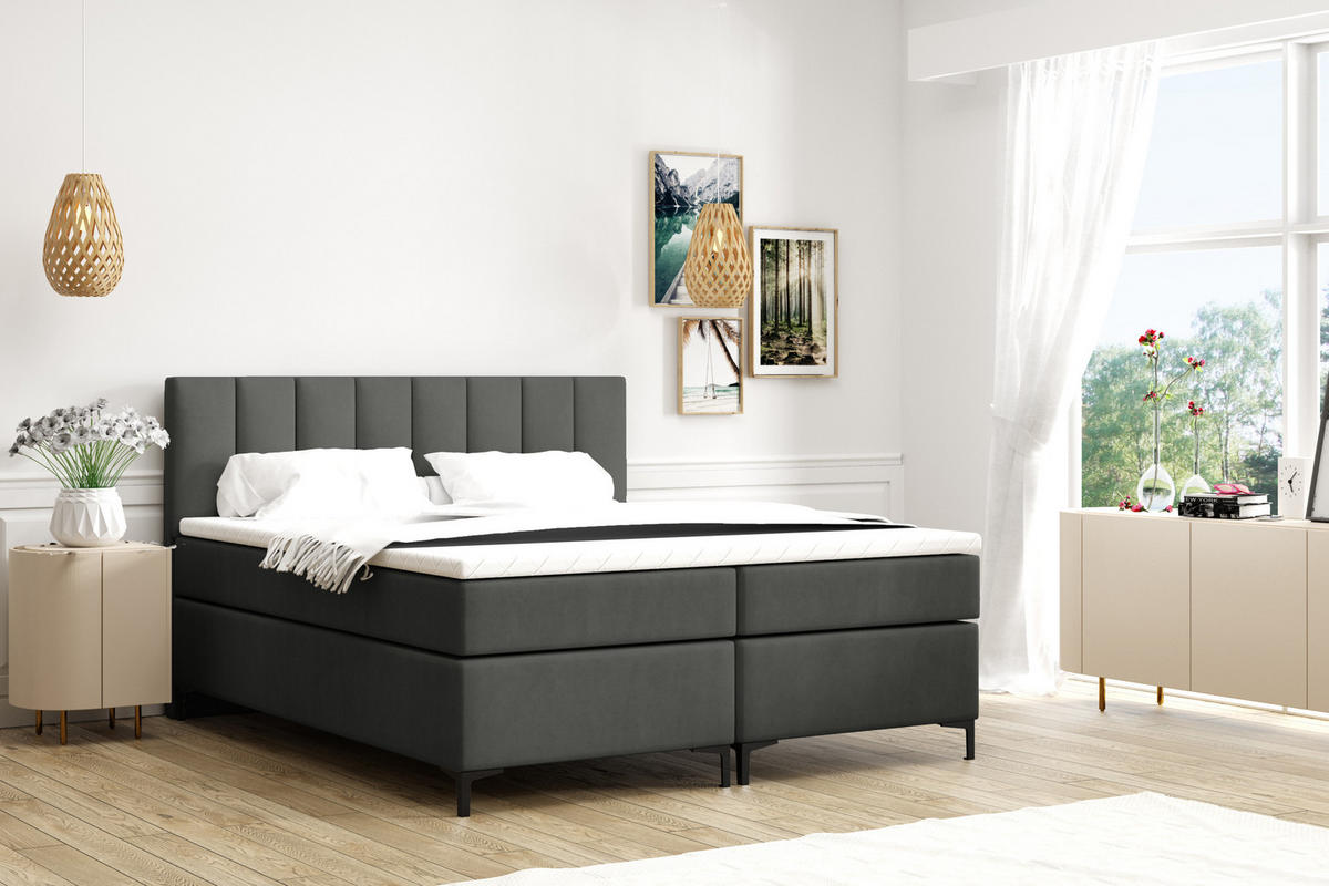 BOXBETT CHESTER 120 x 200 Dunkelgrau - Dunkelgrau, Textil/Metall (120/200cm)