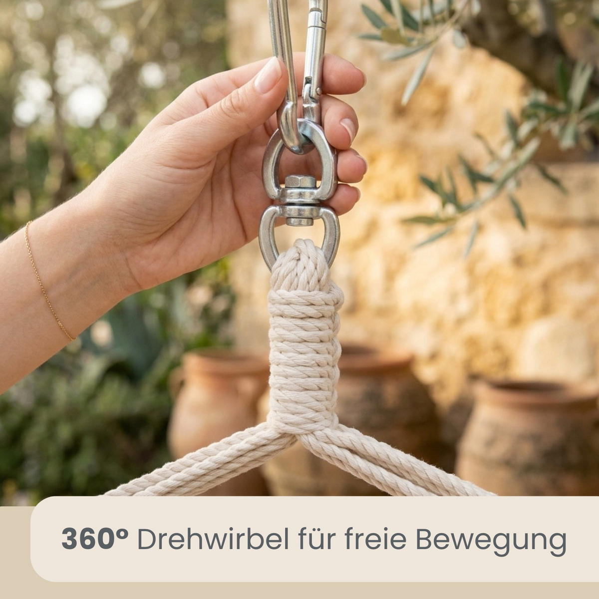 XXL HÄNGESESSEL 185/130 cm Belastbar bis 150 kg Beige - Beige, Textil (130/155/185cm) - Amanka