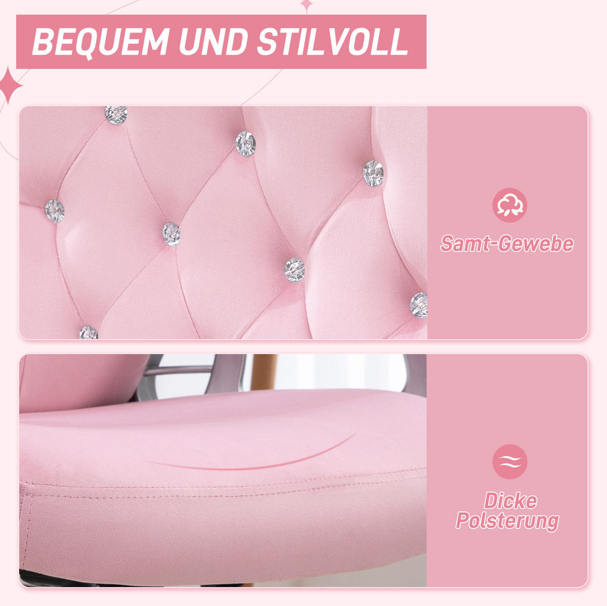 BÜROSTUHL höhenverstellbar mit Wippfunktion Polyester Pink - Pink, Kunststoff (61/114/61cm) - Meubliv