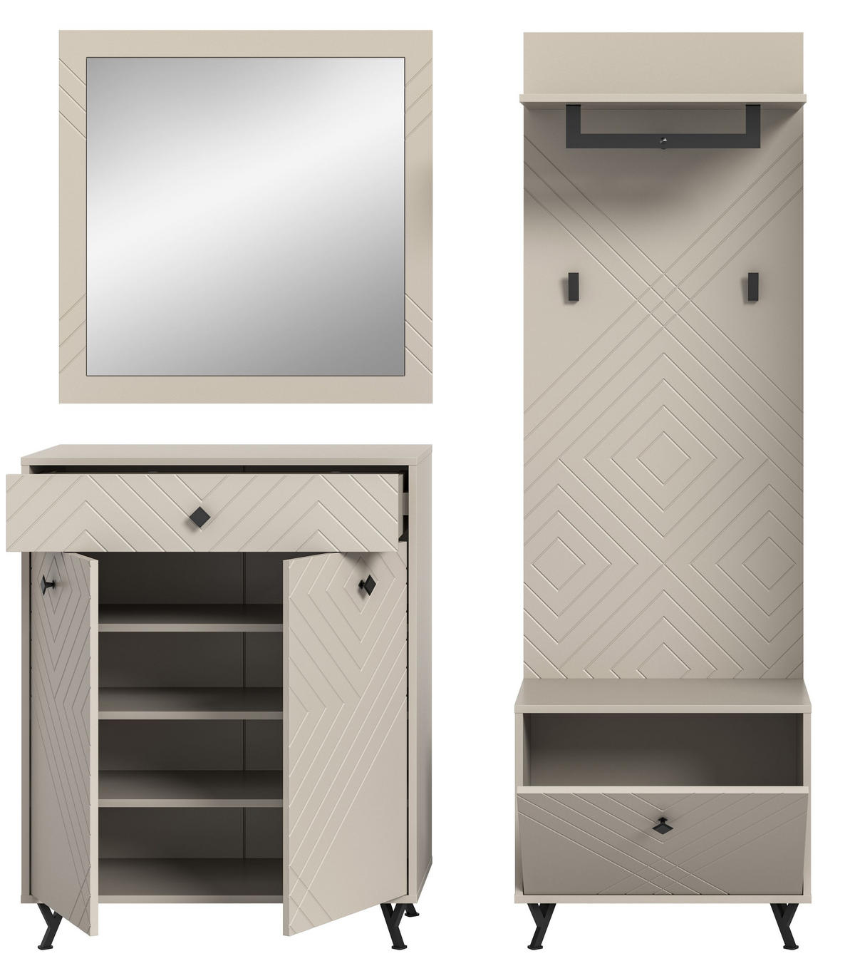 GARDEROBEN-SET NOTES 4-tlg. (B/H/T: ca. 195/190/35 cm) in sandbeige/sandbeige matt - Sandfarben, Holzwerkstoff (195/190/35cm)
