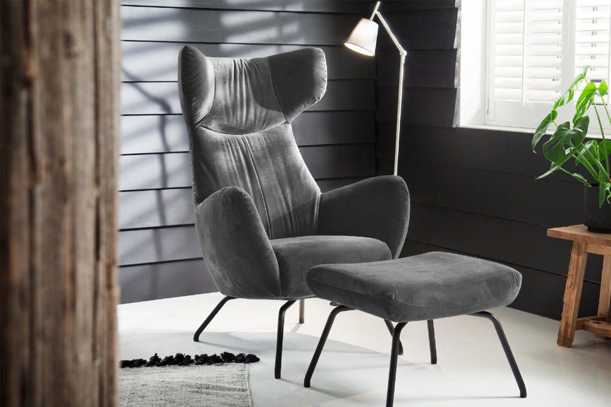 HOCKER LOTTE Grau Velvet - Grau, Textil/Metall (57/44/52cm) - KAWOLA