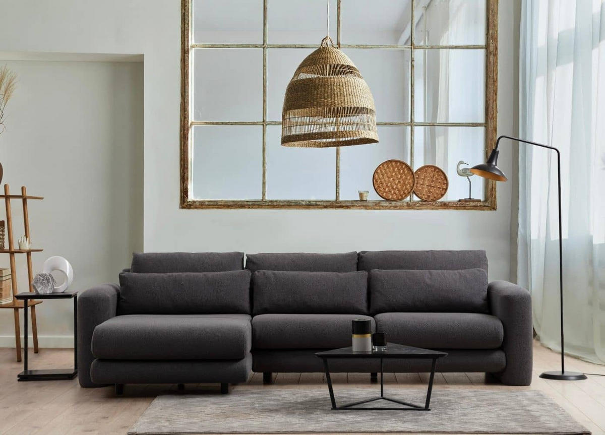 ECKSOFA mit losen Rückenkissen - Schwarz/Grau, Holz/Kunststoff (290/165cm) - myHomelando