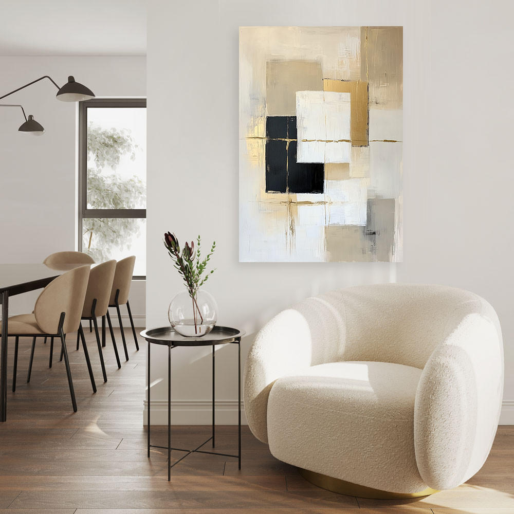 LEINWANDBILD Abstraktion Formen Geometrie Beige 80x120cm - Beige, Textil (80/120cm) - Feeby