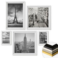 WANDBILDER 5er-Set - 50x50 cm & 20x30 cm & 40x60 cm Weißer Rahmen - Neonlinienwellen im Hintergrund - Weiß, Kunststoff (40/60cm) - ArtPrintCave