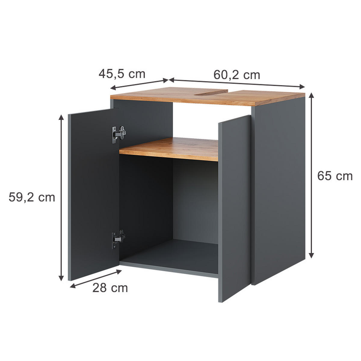 WASCHBECKENUNTERSCHRANK Viktor Anthrazit/Goldkraft Eiche 60.2 x 65 cm - Honigeiche/Anthrazit, Holzwerkstoff (60.2/65/45.5cm) - Vicco