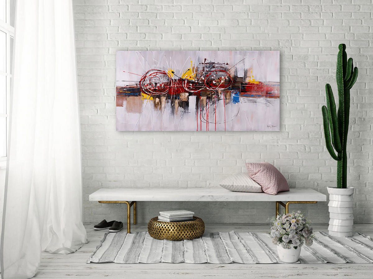 ACRYLBILD HANDGEMALT 120/60 cm - Pink/Beige, Holz/Textil (1.84/60cm) - KUNSTLOFT
