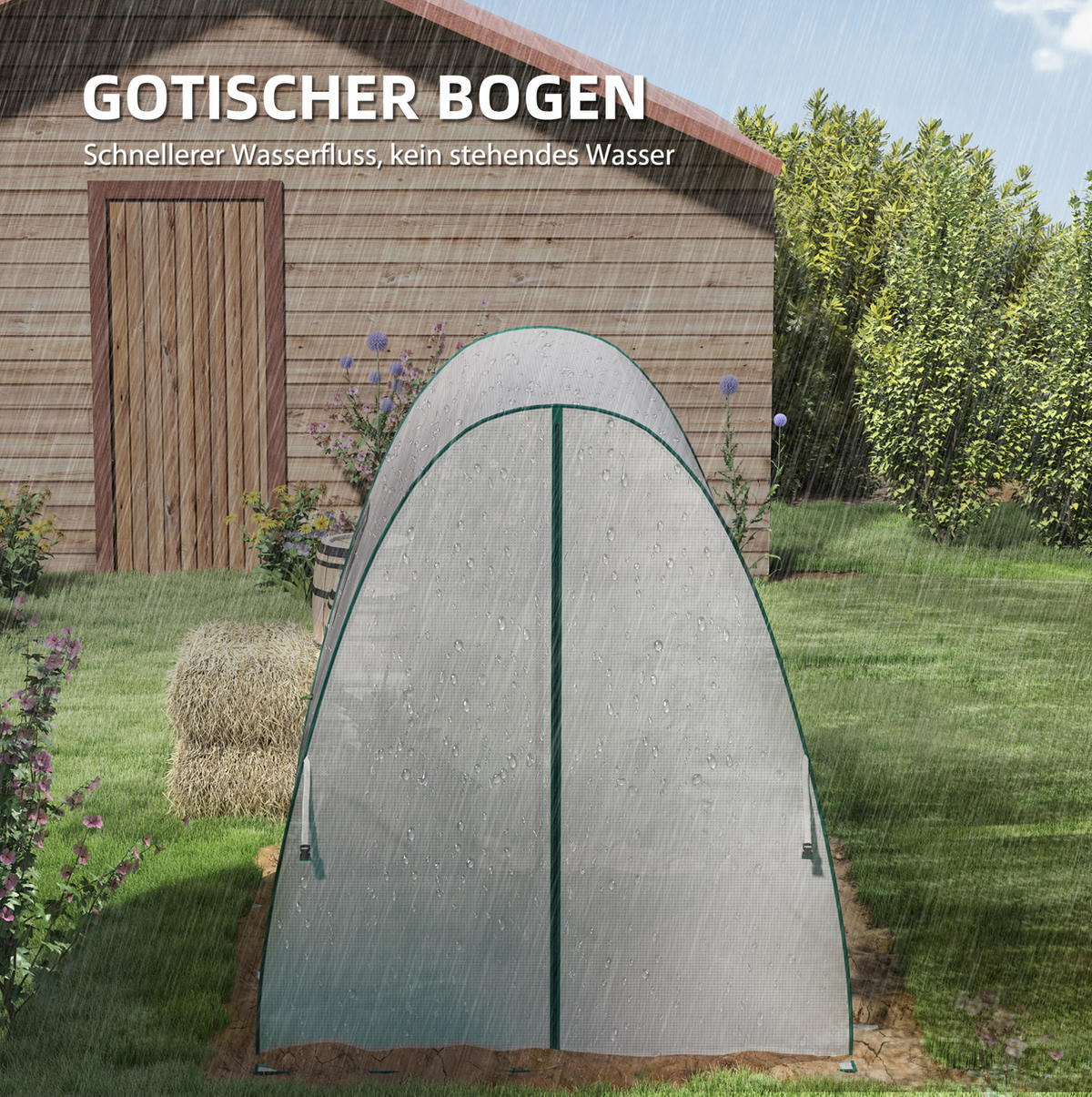 GEWÄCHSHAUS 180/180/200 cm in Weiß mit Rolltür und 2 Netzfenstern - Weiß, Kunststoff (180/200/180cm) - Flora Grace