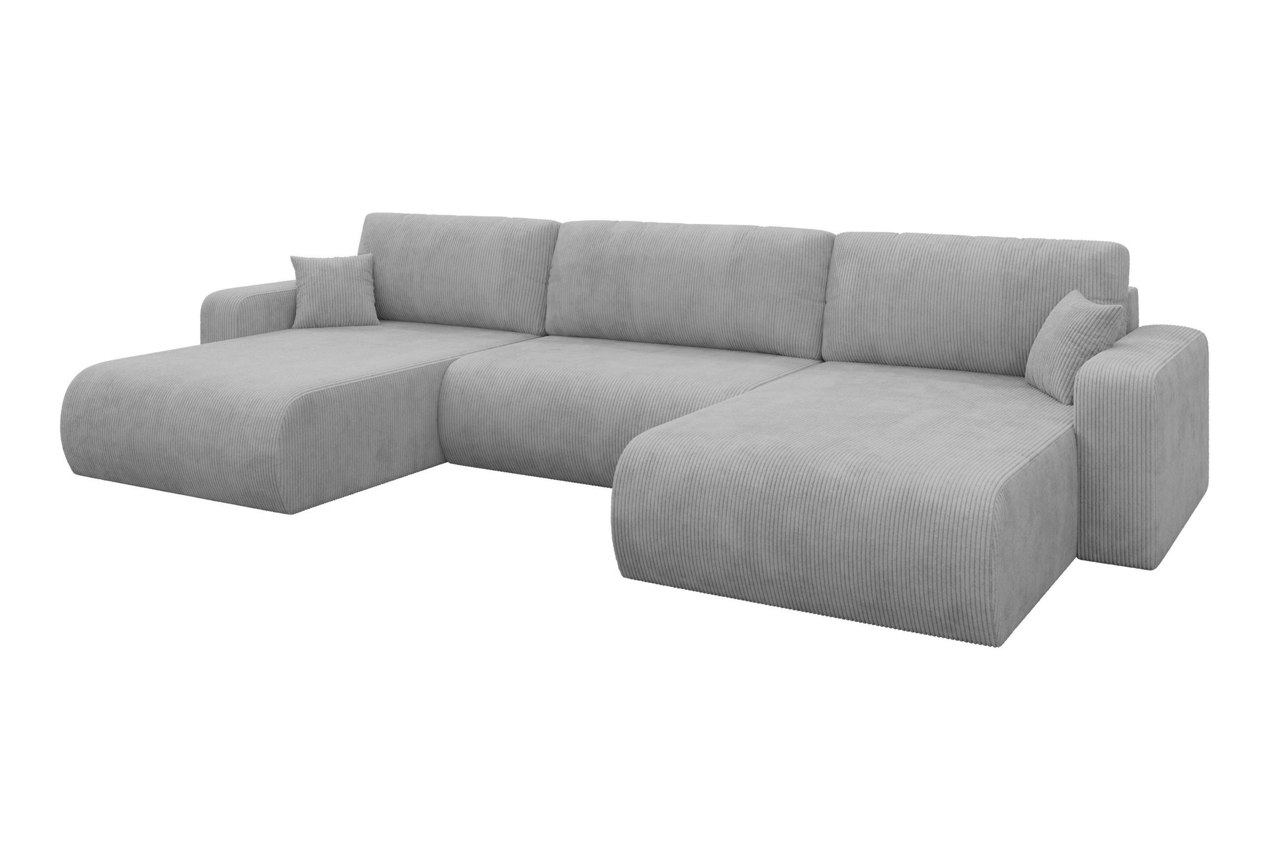 WOHNLANDSCHAFT mit Schlaffunktion und Bettkasten BERY-U 377x193x88 Grau Cord - Schwarz/Grau, Holzwerkstoff/Kunststoff (377/88/193cm) - ALTDECOR