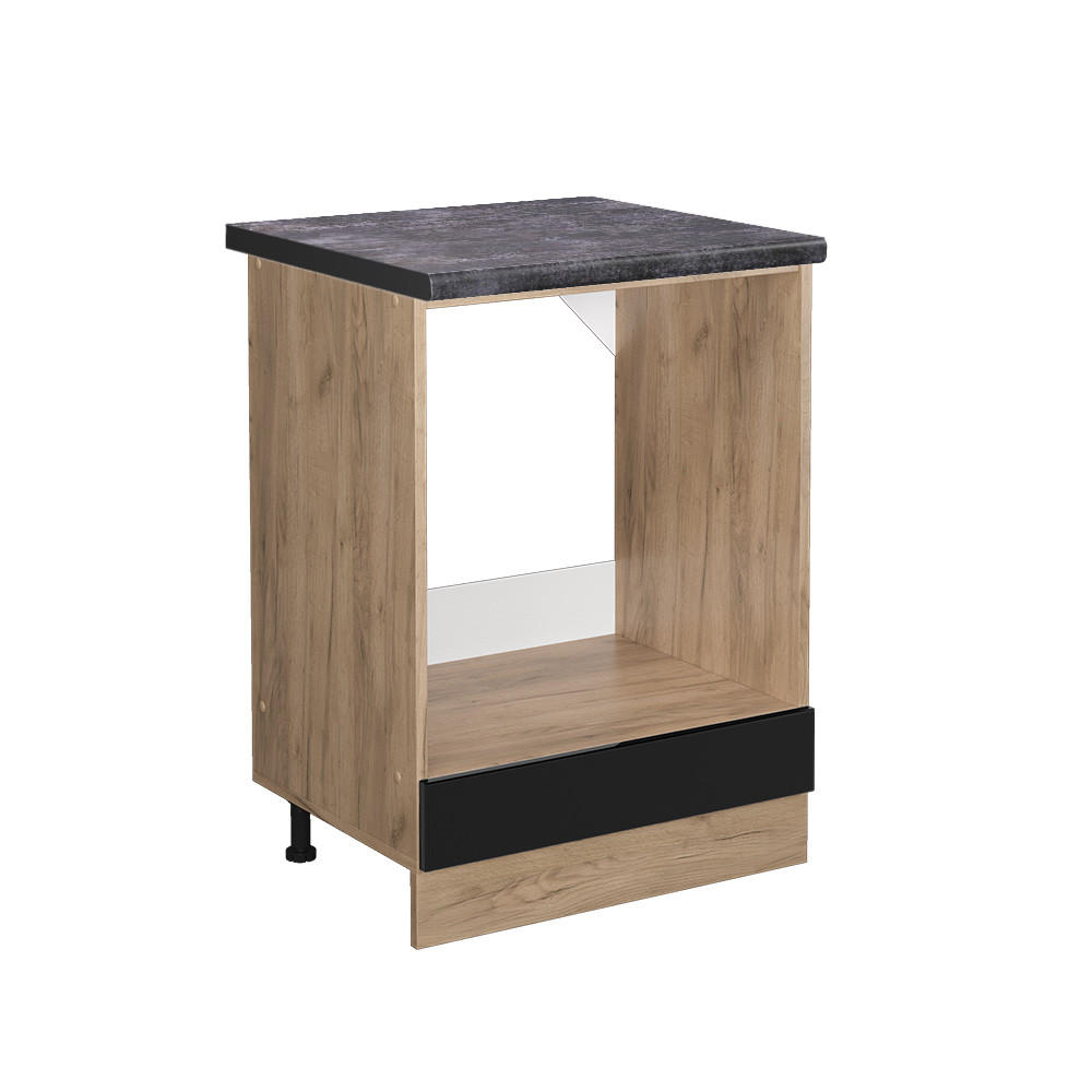 HERDUMBAUSCHRANK R-Line Schwarz Hochglanz 60 cm, AP Anthrazit - Schwarz Hochglanz/Eiche Wotan, Holzwerkstoff (60/81.6/60cm) - Vicco