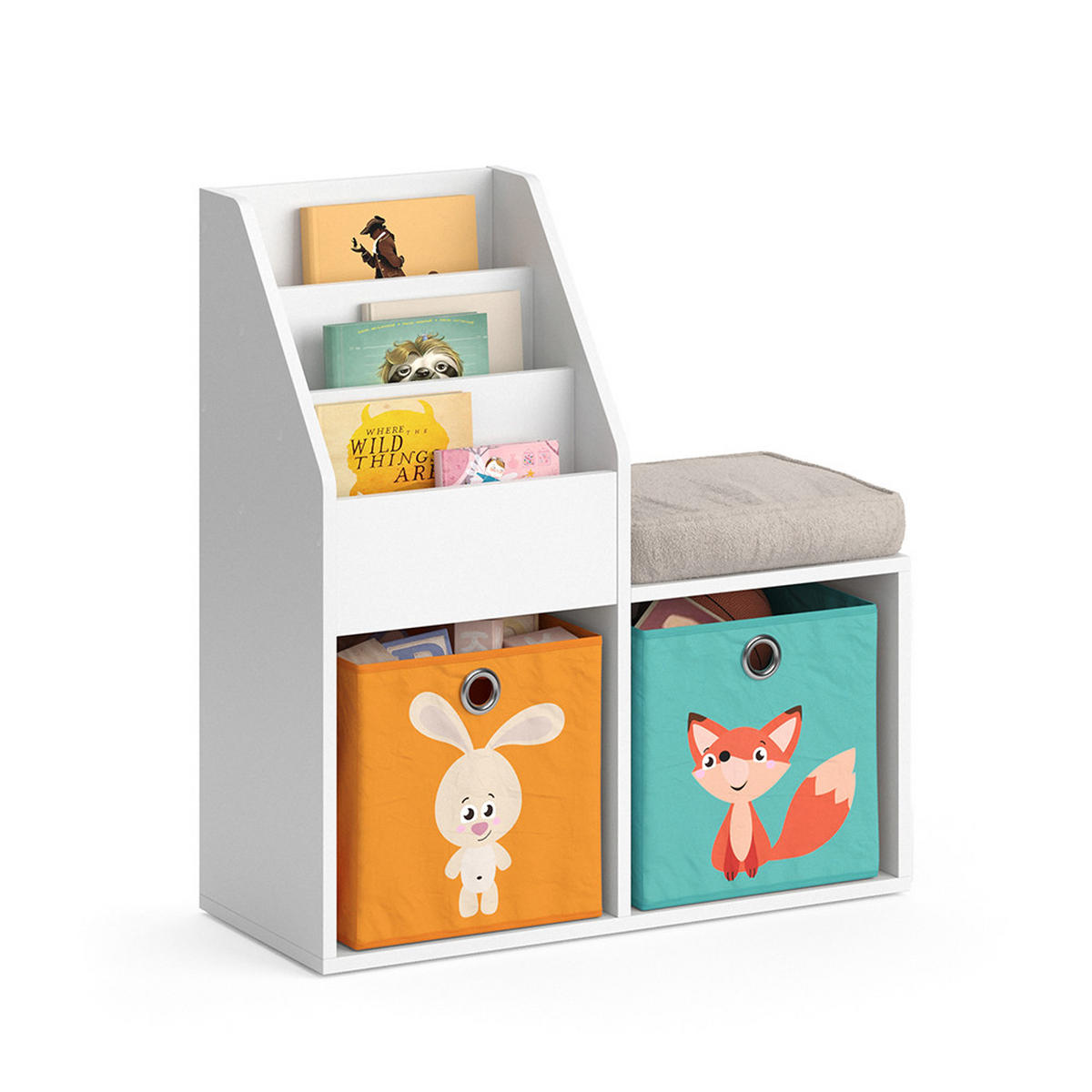 KINDERREGAL Luigi Weiß 72 x 79 cm Mini, mit 2 Faltboxen opt.1 - Weiß, Holzwerkstoff (72/79/30.9cm) - Vicco