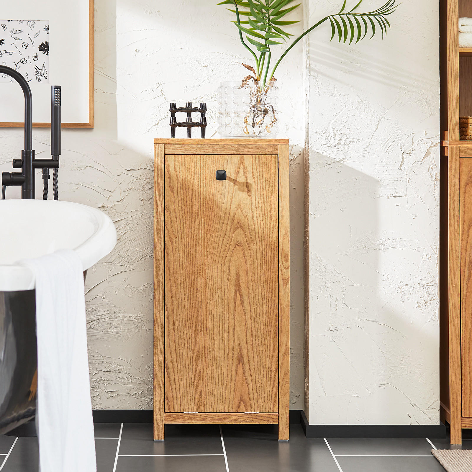 WÄSCHESCHRANK Weiß - Hellbraun, Holzwerkstoff (40/90/35cm) - SoBuy