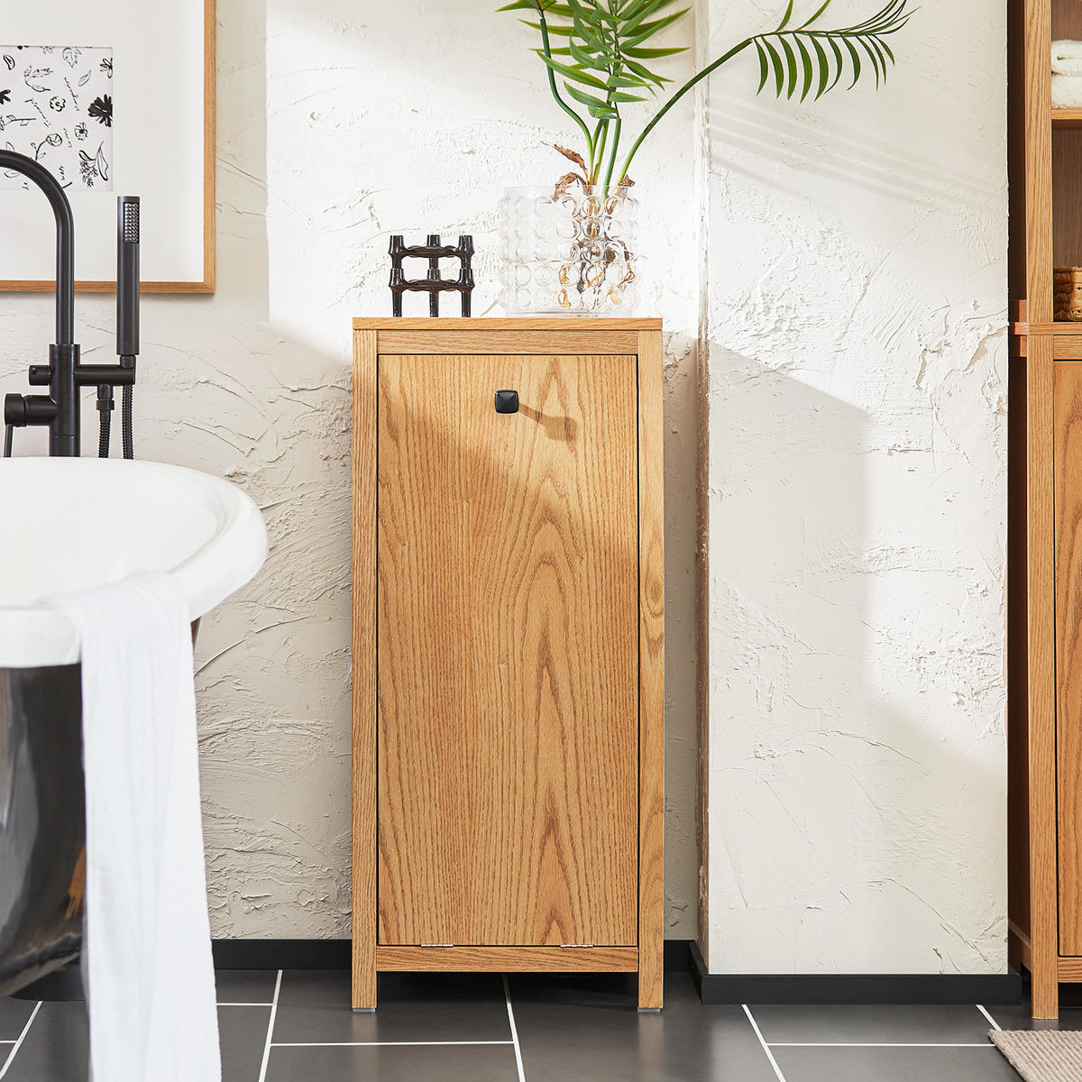 WÄSCHESCHRANK Weiß - Hellbraun, Holzwerkstoff (40/90/35cm) - SoBuy