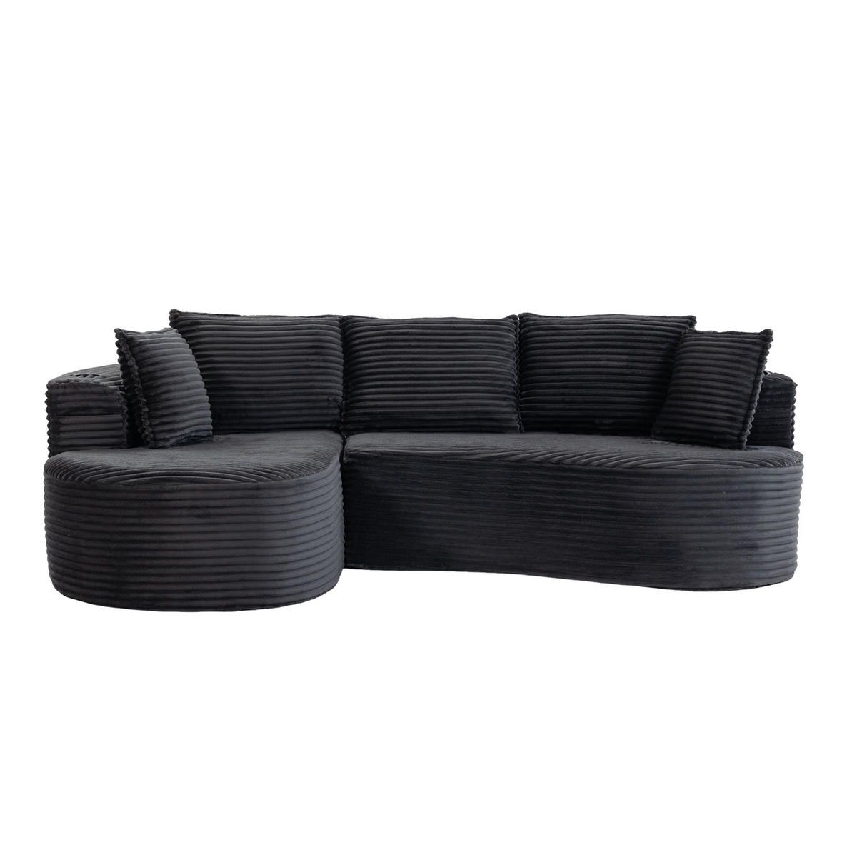 SOFA mit Getränkehaltern und Seitentaschen 250 x 152 cm Cord Dark Gray - Dunkelgrau, Textil (152/250cm) - Meubliv