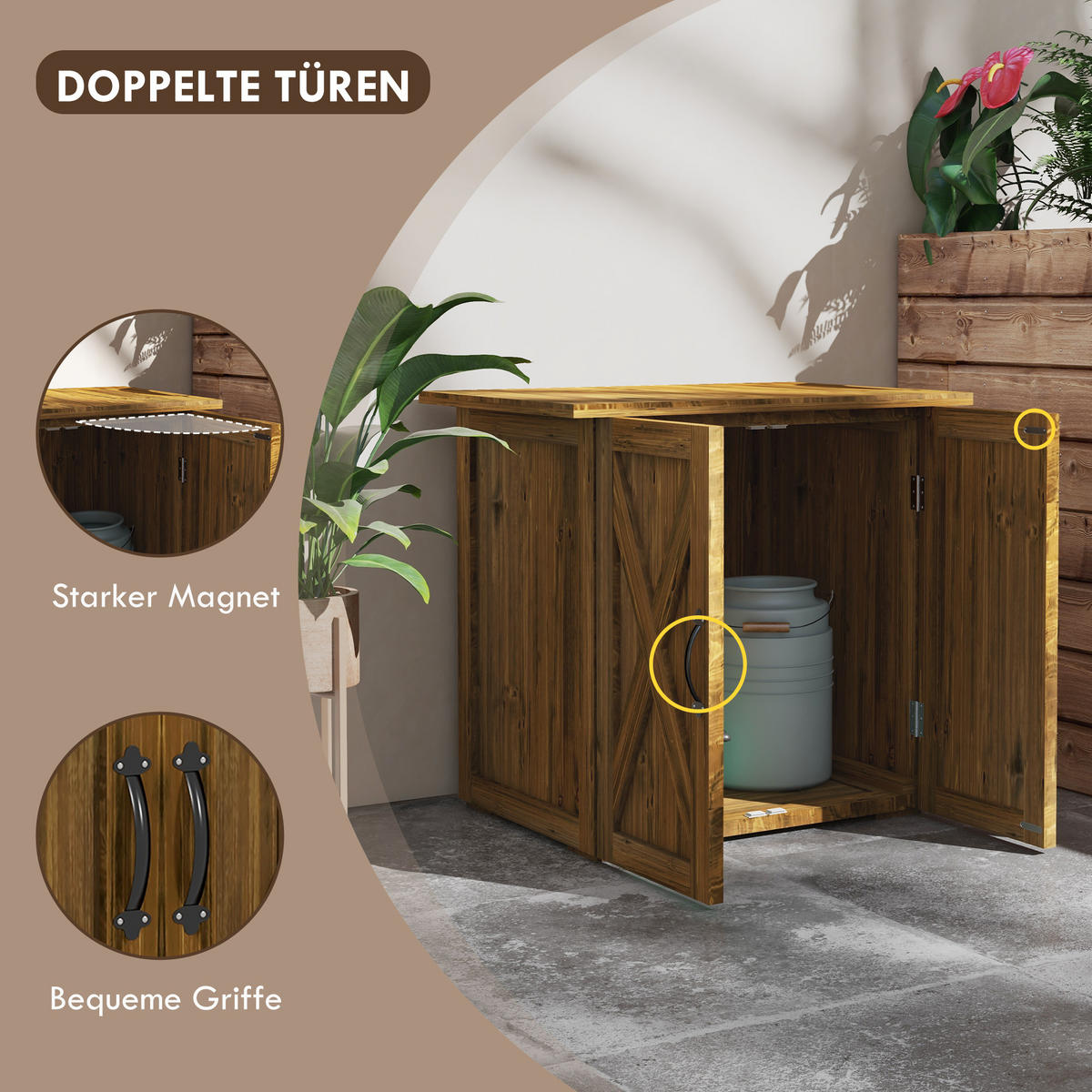 GARTENSCHUPPEN, Holz-Geräteschrank, Wetterfest, Doppeltür, für Garten, Balkon, Braun - Braun, Holz (55/72/77cm) - Outsunny