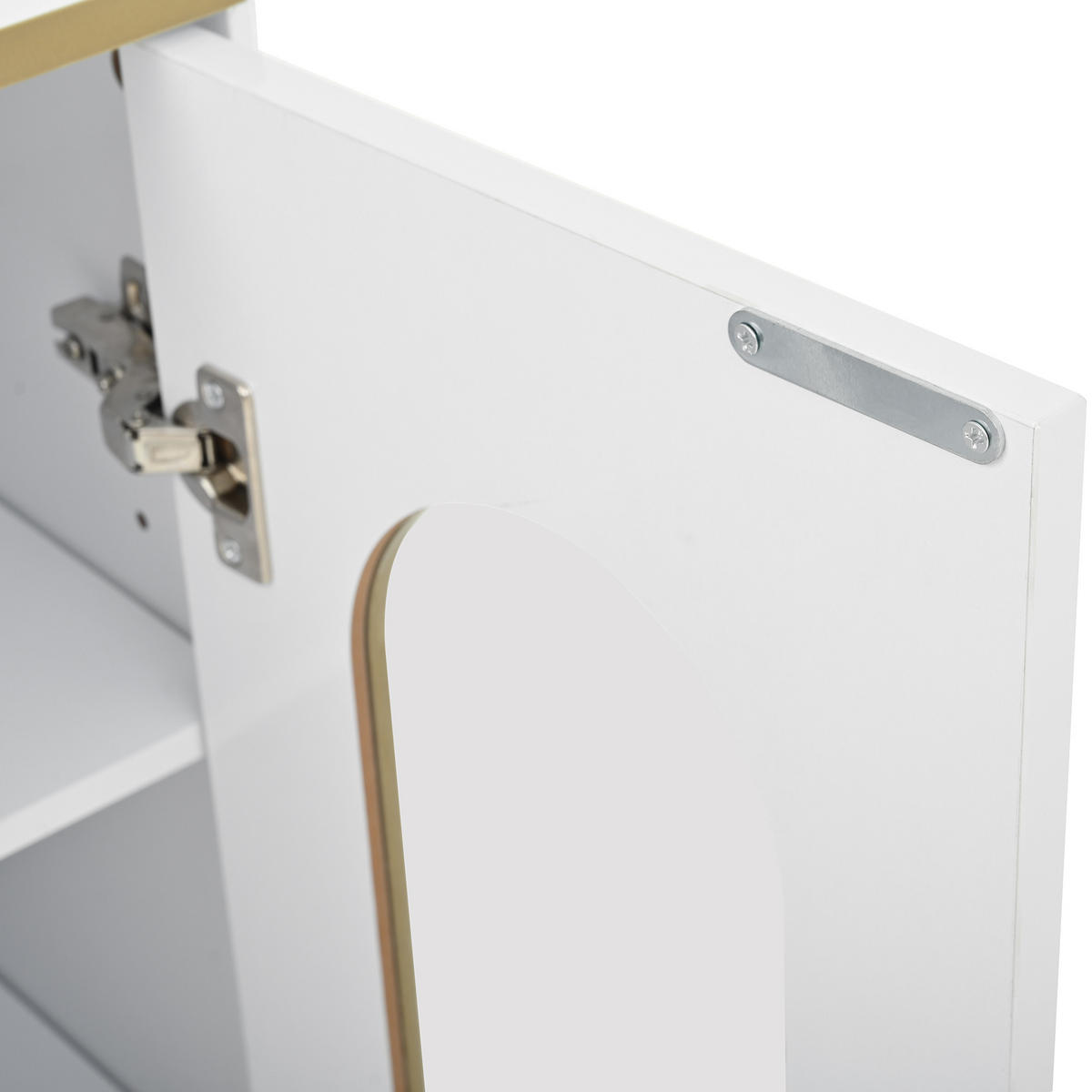 SIDEBOARD mit Glasfronten und integriertem Weinregal, 120/38/90 cm, Weiß mit goldenen Akzenten - Weiß, Holzwerkstoff (120/90/38cm) - Redom