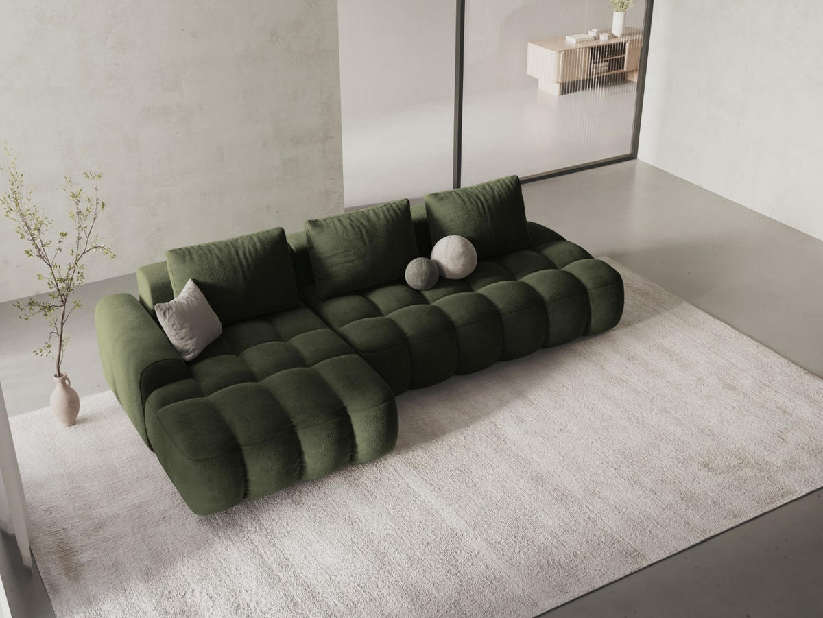 AUSKLAPPBARES-ECKSOFA links mit Container Linz aus Samt grün 3 Sitzplätze - Grün, Textil (142/275cm) - Cosmopolitan Design