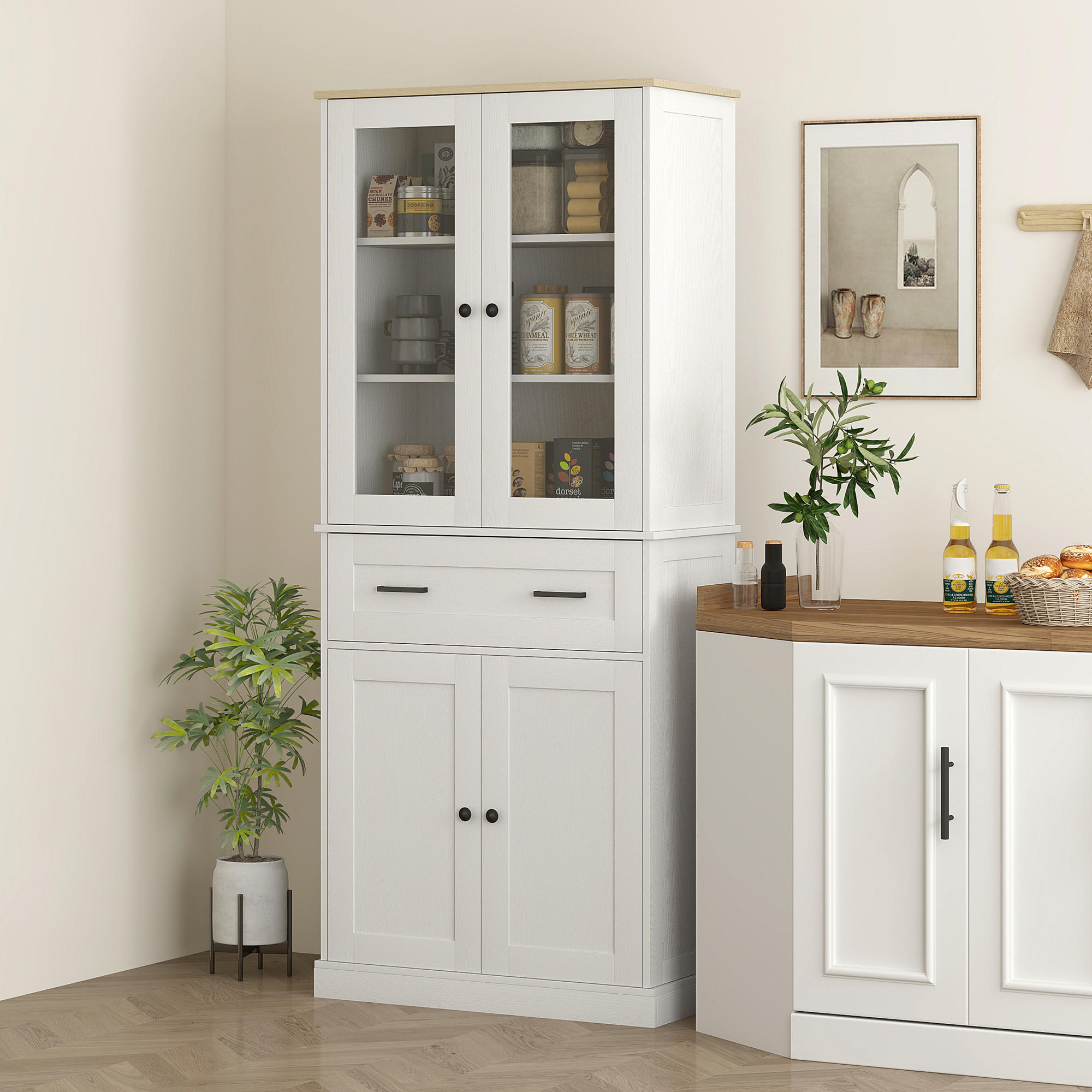 KÜCHENSCHRANK, Hochschrank mit Schublade, 76 x 40 x 182,5 cm, Cremeweiß - Weiß, Holzwerkstoff (76/182.5/40cm) - HOMCOM