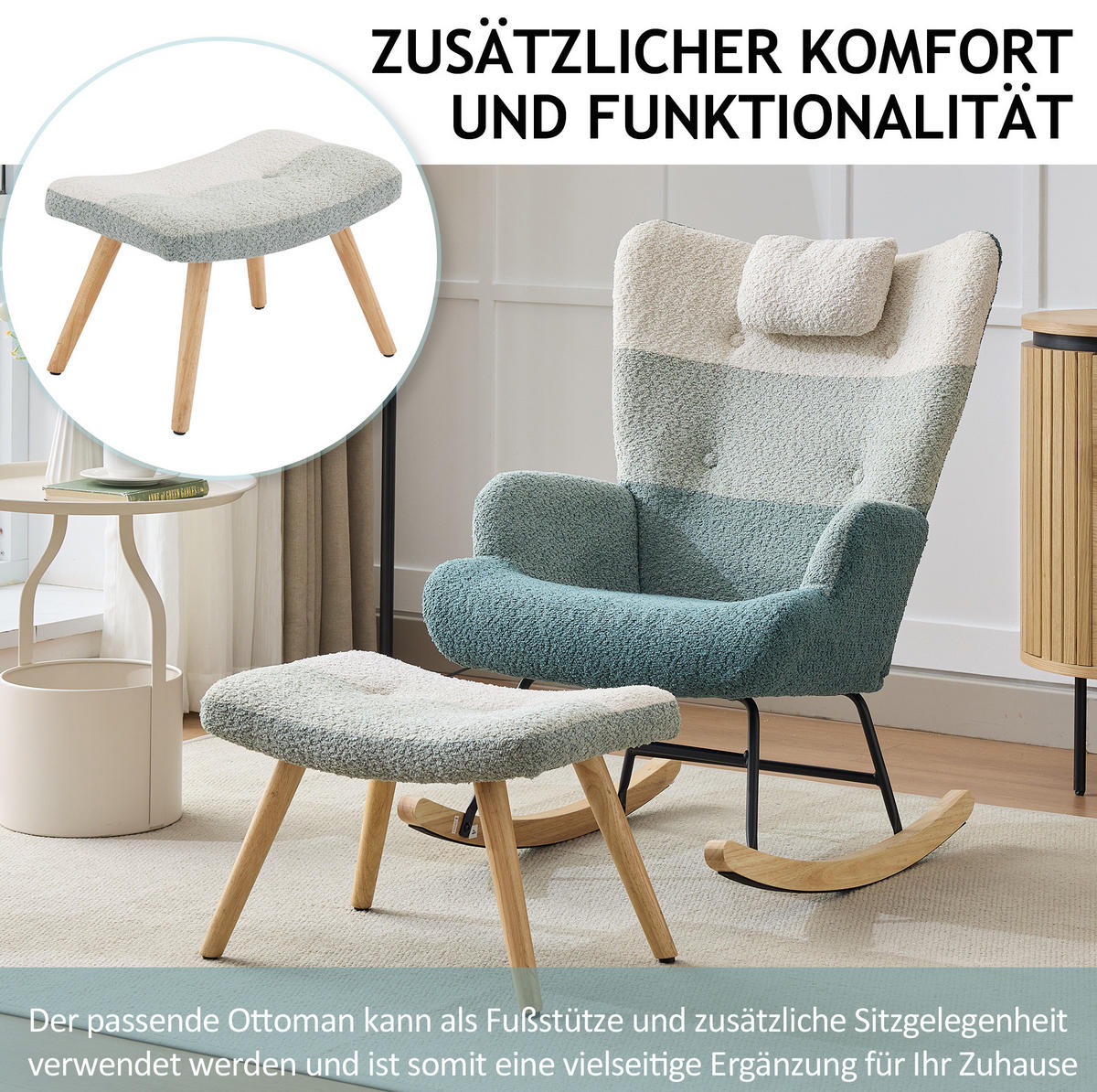 SCHAUKELSTUHL Bouclé mit Fußbank, Seitentasche 83/65,5/95 cm Multicolor - Multicolor, Textil (83/95/65.5cm) - Redom