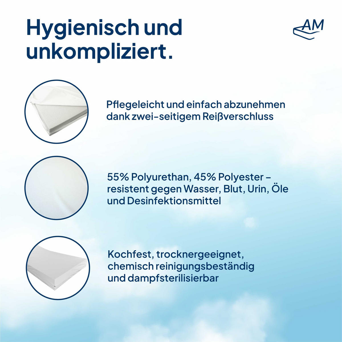 PFLEGEMATRATZE 100/200 cm - 14cm Höhe & wasserdichten Bezug - Weiß, Textil (100/200cm) - AM Qualitätsmatratzen