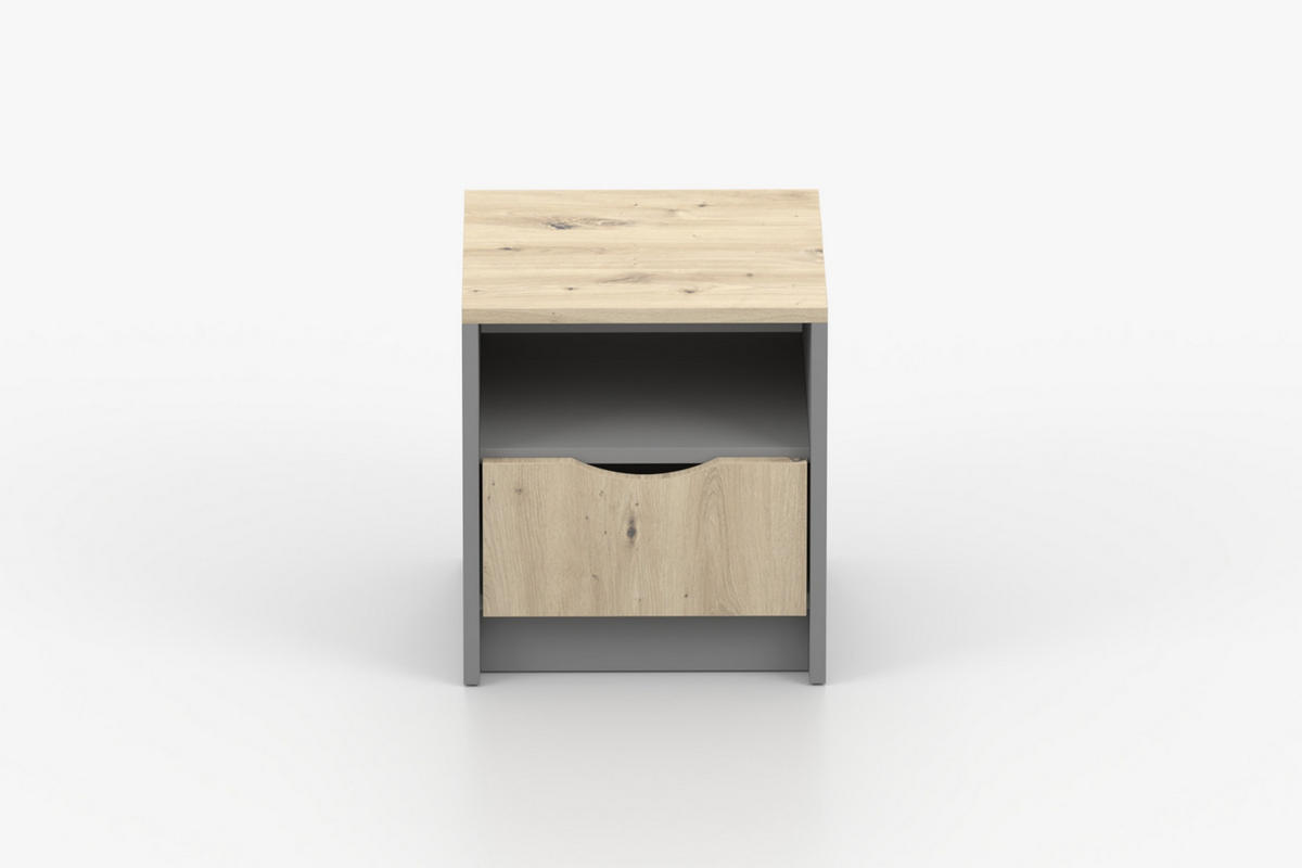 KINDER-NACHTTISCH JUMI 40/42/36 cm in Grau/Eiche Artisan - Eiche Artisan/Grau, Holzwerkstoff (40/42/36cm) - Deine Möbel 24