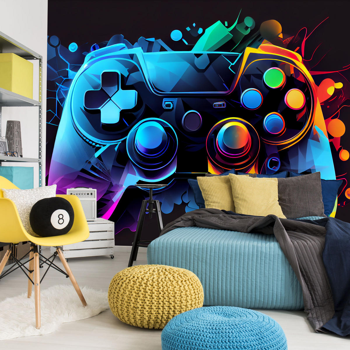 FOTOTAPETE für Jugendzimmer GAMEPAD Abstraktion 270x180cm - Blau/Rot, Papier (270/180cm) - Muralo