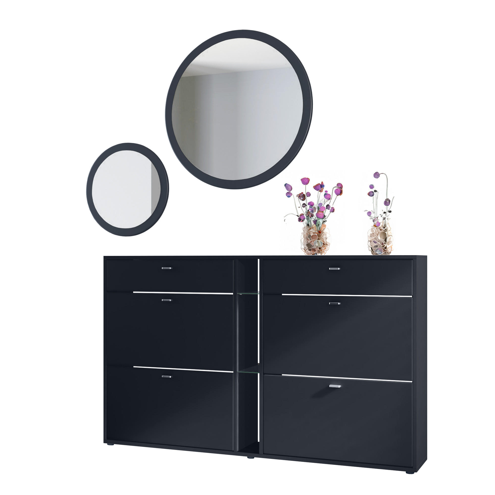 GARDEROBE Florence Schwarz matt - Schwarz, Holzwerkstoff (155.5/200/28cm) - Vladon