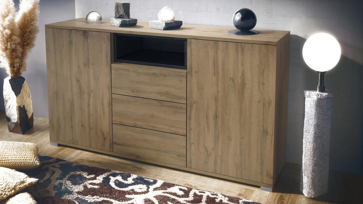 SIDEBOARD Skadu Schwarz Hochglanz - Schwarz Hochglanz, Holzwerkstoff (138.5/75.5/35cm) - Vladon