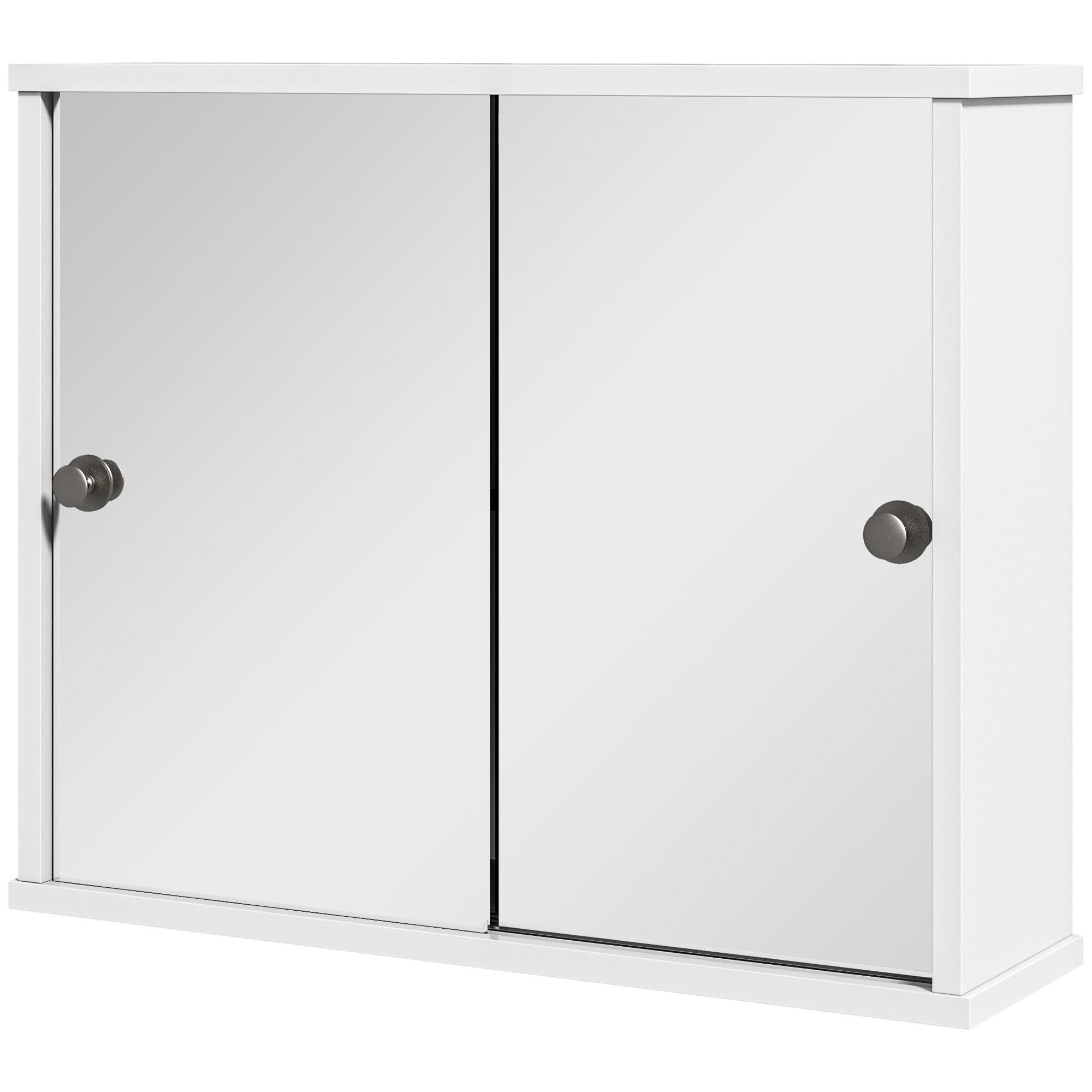 SPIEGELSCHRANK mit verstellbarem Einlegeboden und Doppel Schiebetür für Badezimmer Waschbecken,55x15x45cm Hochglanz Weiß - Weiß, Glas (55/45/15cm) - Vallsero