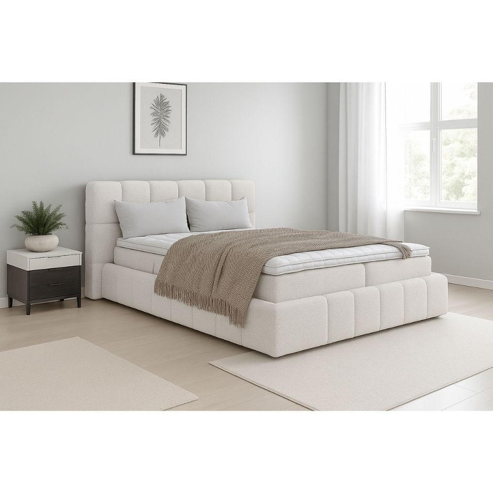 BOXBETT Anna mit Taschenfederkernmatratze und Topper, 180x200, Hellgrau - Hellgrau, Holzwerkstoff/Kunststoff (180/200cm) - AN-Moebel 4u