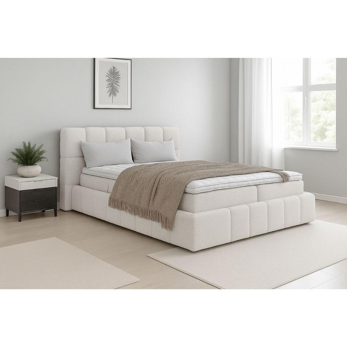 BOXBETT Anna mit Taschenfederkernmatratze und Topper, 180x200, Hellgrau - Hellgrau, Holzwerkstoff/Kunststoff (180/200cm) - AN-Moebel 4u