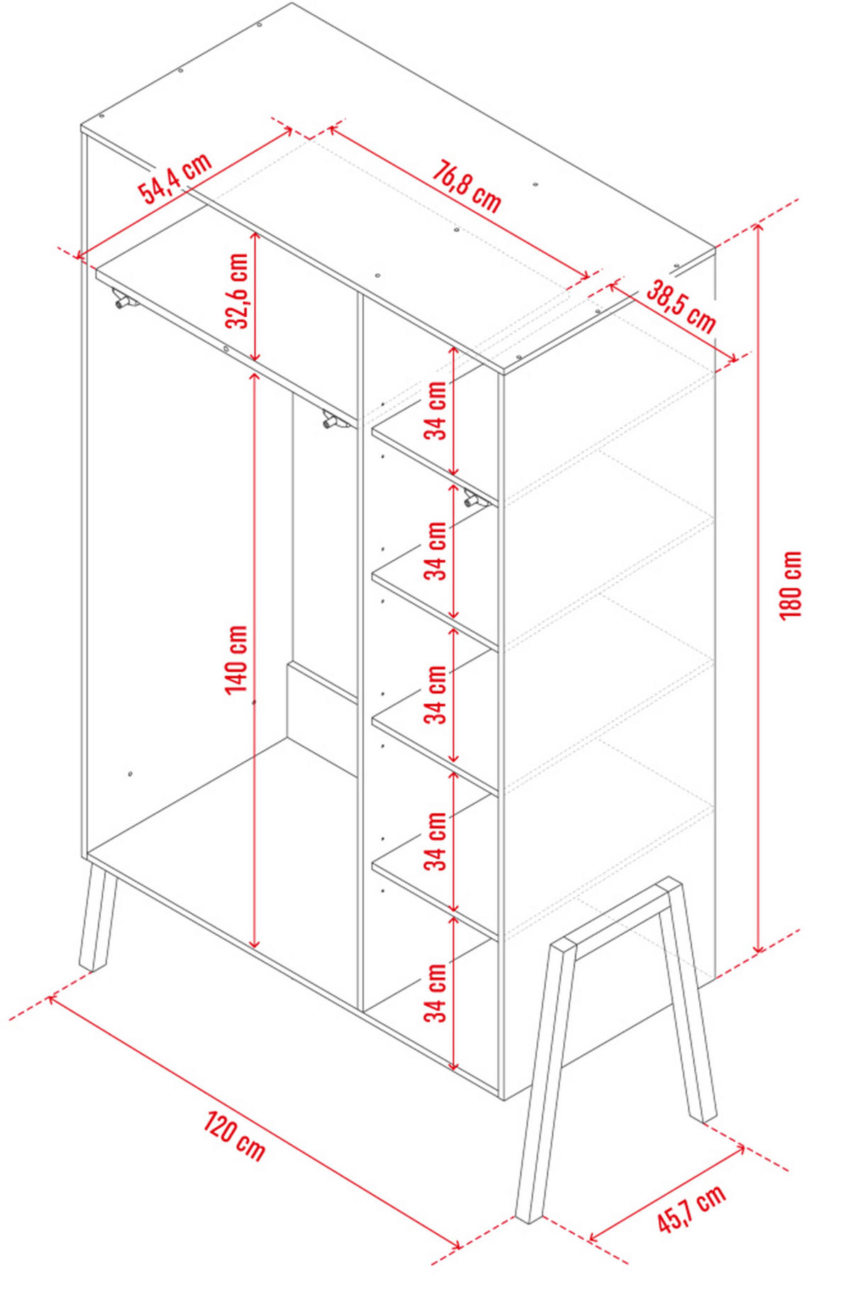 KLEIDERSCHRANK SPOT 3-TÜRIG - Weiß, Holzwerkstoff (128/210/60cm)