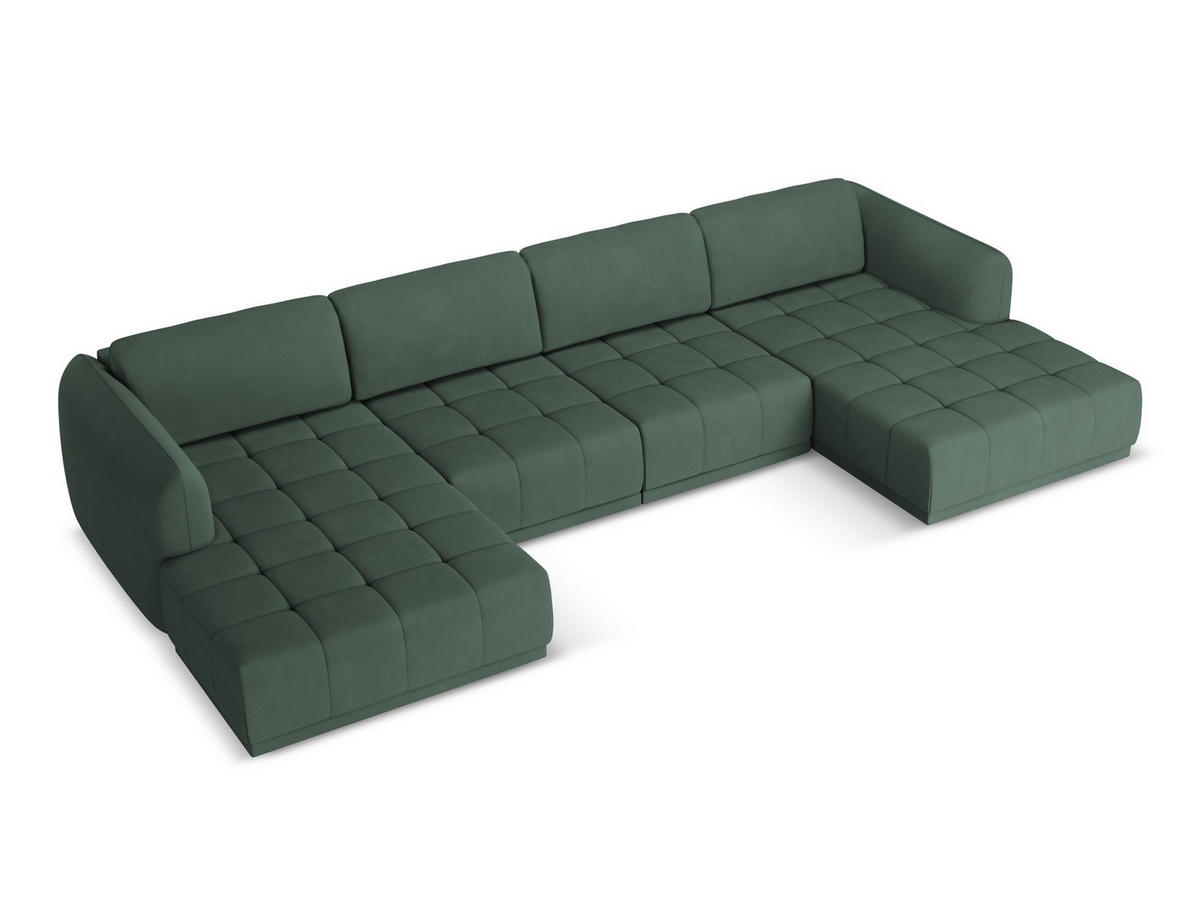 ECKSOFA mit Schlaffunktion Chenille Stoff Grün - Dunkelgrün/Schwarz, Kunststoff/Textil (160/258cm) - Makamii