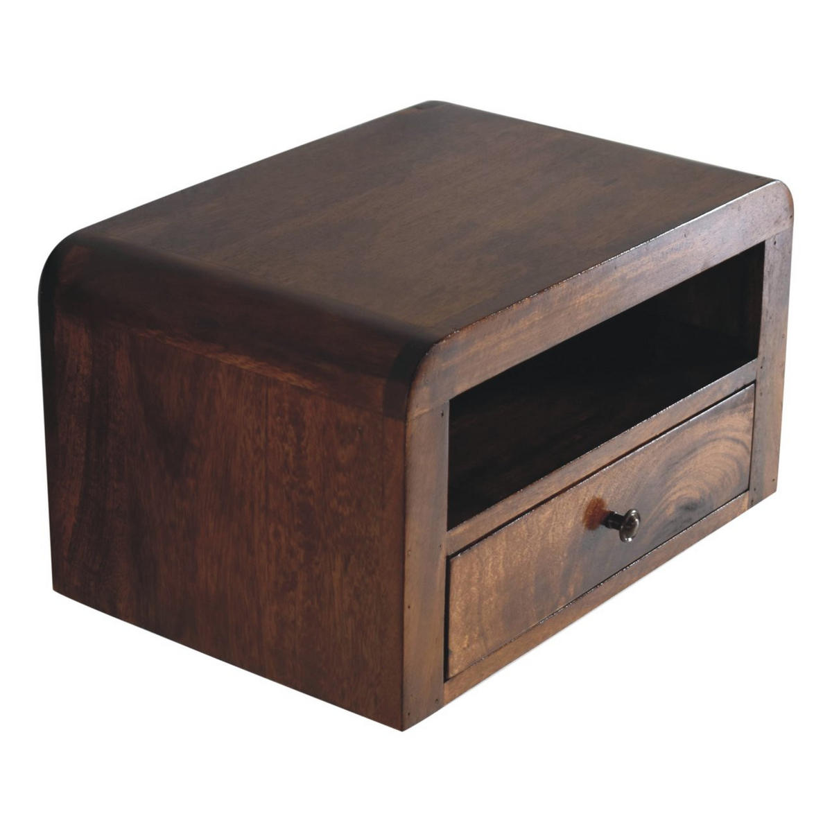 NACHTTISCH Chunky 1 Schublade Wandmontiert mit 1 offenem Regal - Messingfarben/Braun, Holz/Metall (45/25/30cm) - Artisan Furniture