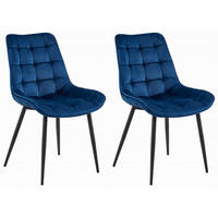 STUHL BARDI 2-er Set, Blau, Schwarz, mit Samtstoff gepolstert - Grün, Textil/Metall (49/83/58cm) - Komodee