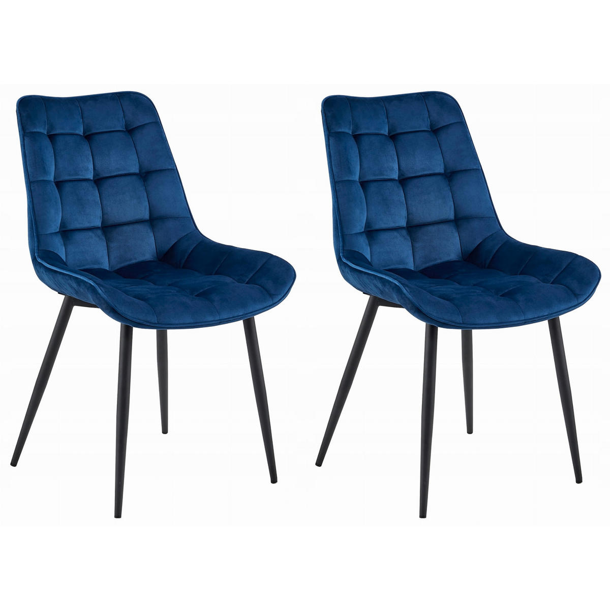 STUHL BARDI 2-er Set, Blau, Schwarz, mit Samtstoff gepolstert - Grün, Textil/Metall (49/83/58cm) - Komodee