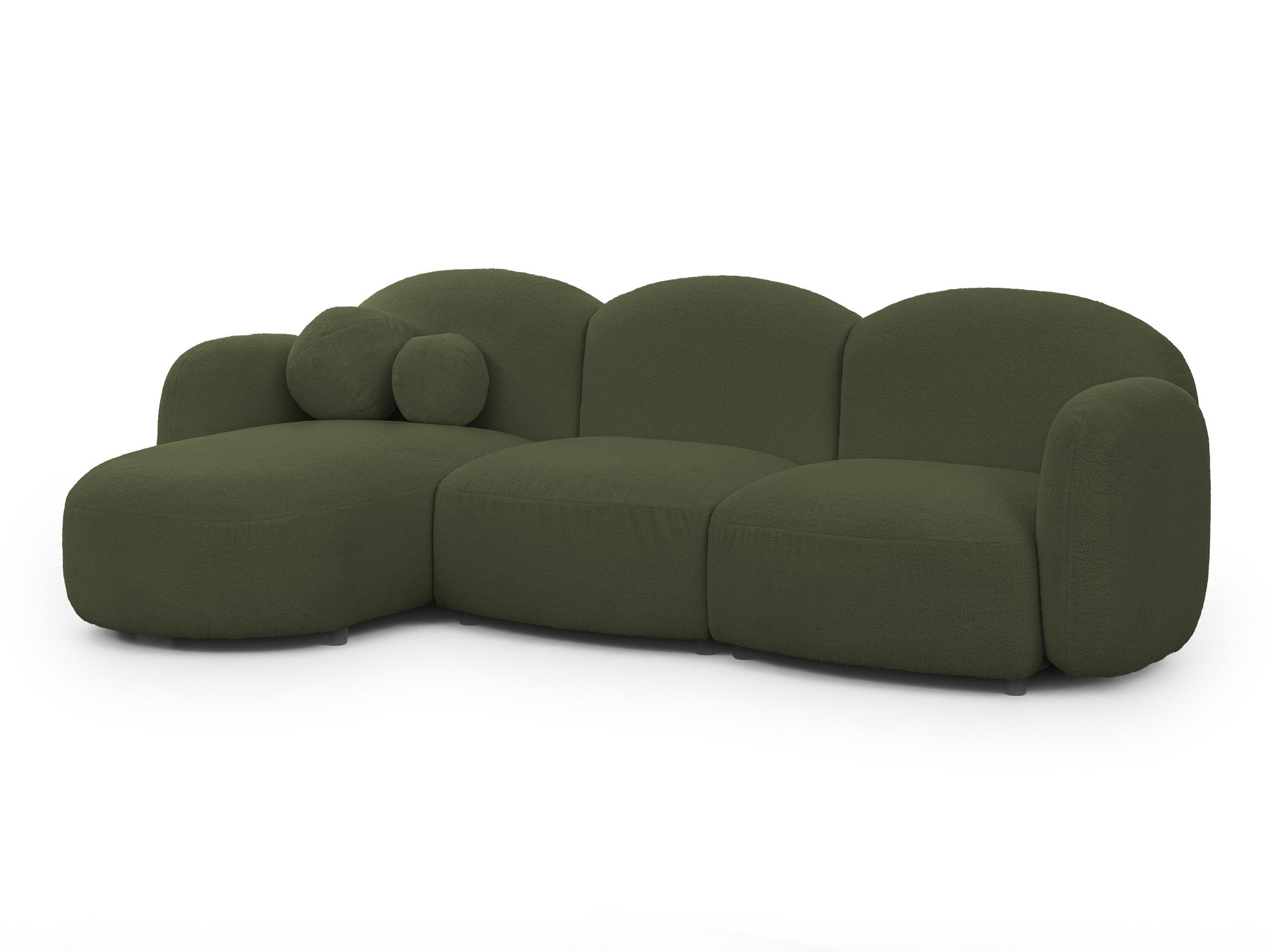 ECKSOFA Nuvola mit abgerundetem Design Grün Bouclé-Stoff - Ottomane Links - Schwarz/Grün, Holz/Kunststoff (268/146cm) - S-Style Möbel