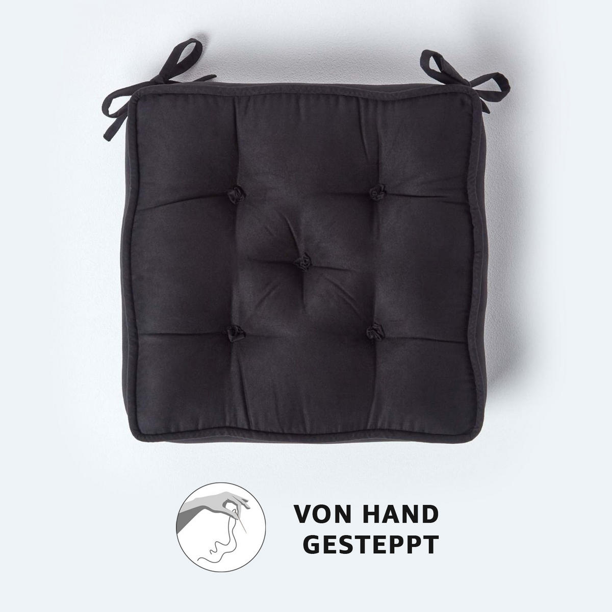SITZKISSEN schwarz 40/40/10 cm – Stuhlkissen Velours - Schwarz, Textil (40/40/10cm) - Homescapes