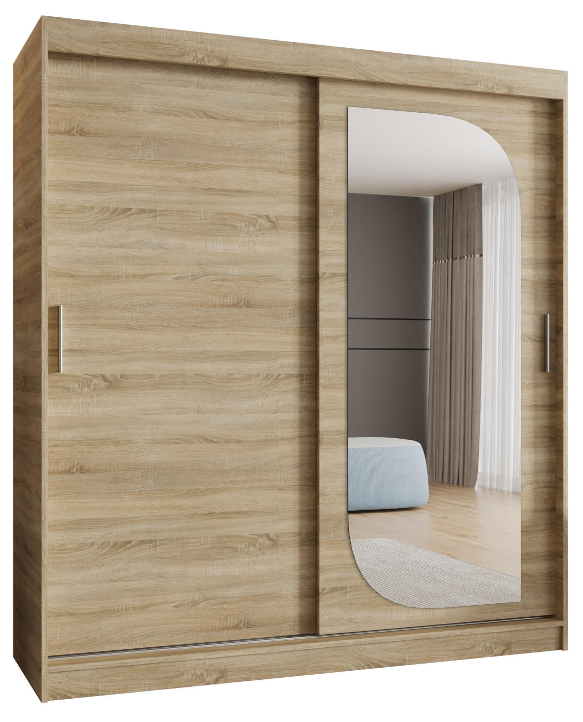 SCHWEBETÜRENSCHRANK 200/180/62 2-türig - Silberfarben/Sonoma Eiche, Holz (180/200/62cm) - MÖBEL KRYSPOL