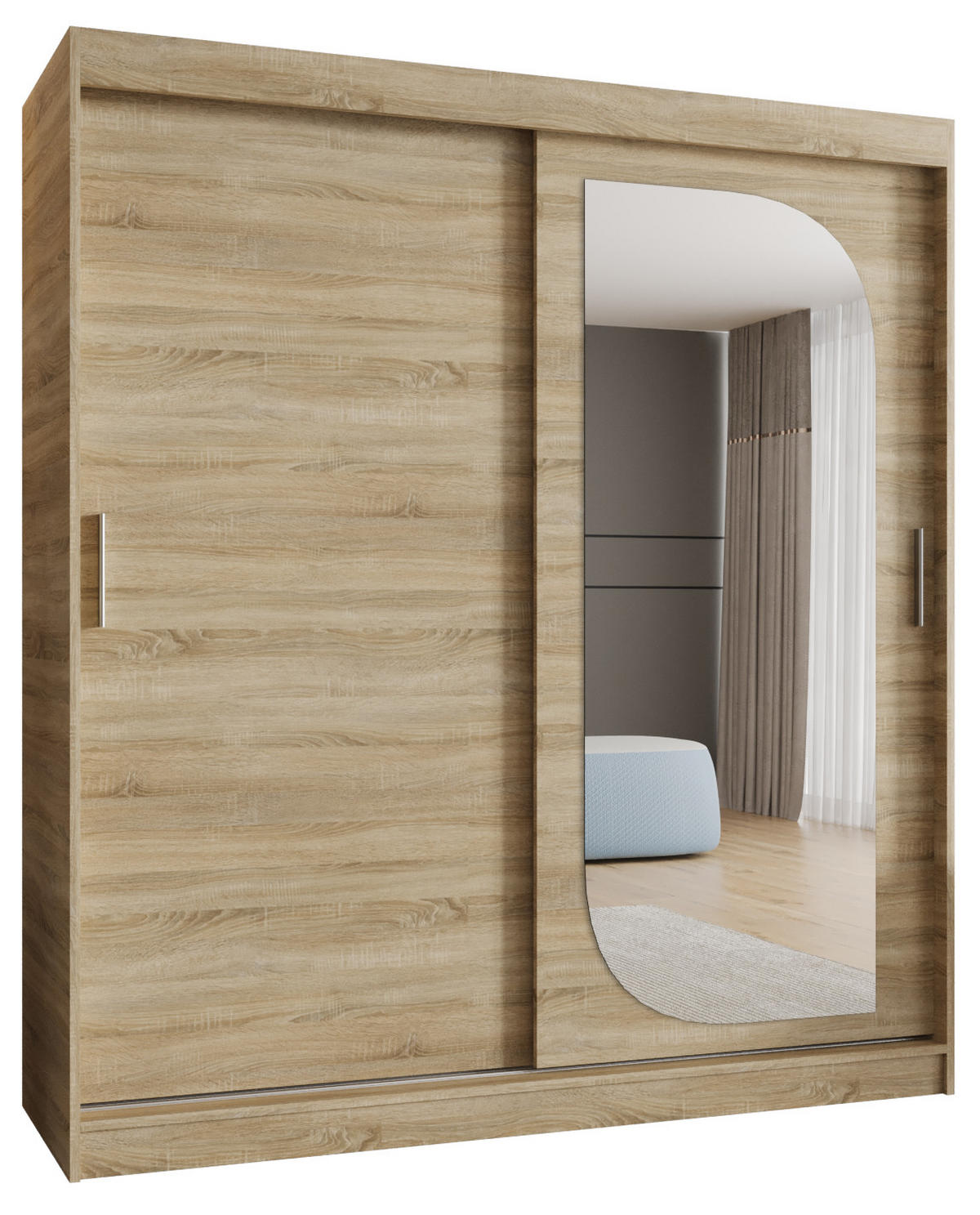 SCHWEBETÜRENSCHRANK 200/180/62 2-türig - Silberfarben/Sonoma Eiche, Holz (180/200/62cm) - MÖBEL KRYSPOL