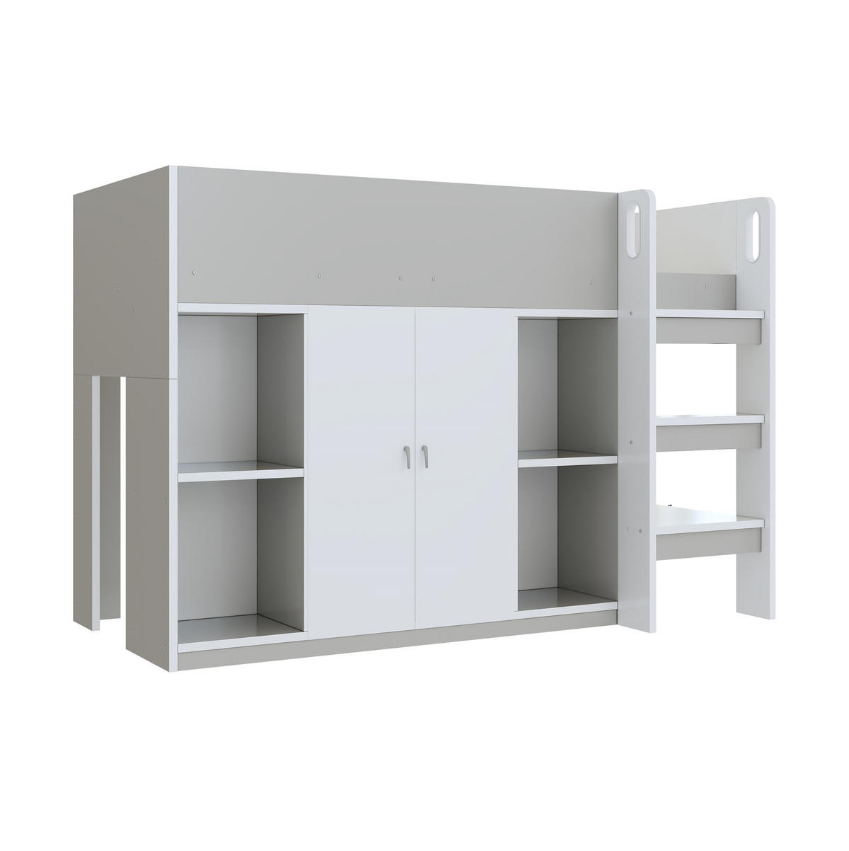 HOCHBETT aus Spanplatte 90x200 cm Weiß/Grau mit Schrank, Regalen und Stauraum - Grau, Holz (90/200cm) - IVMEU