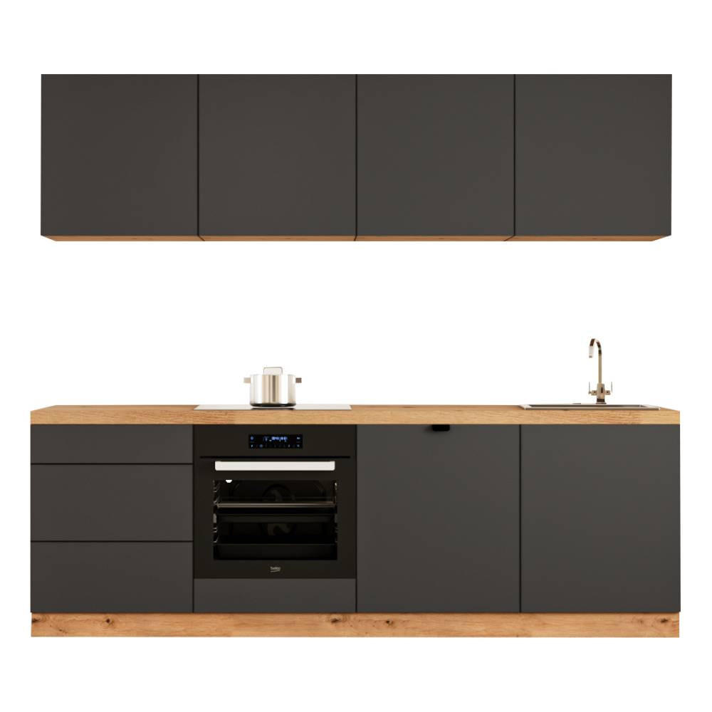 KÜCHENZEILE 240 cm - Langen KL28-M240 - in Grau/Matt - Grau, Holz (240/212/52cm)