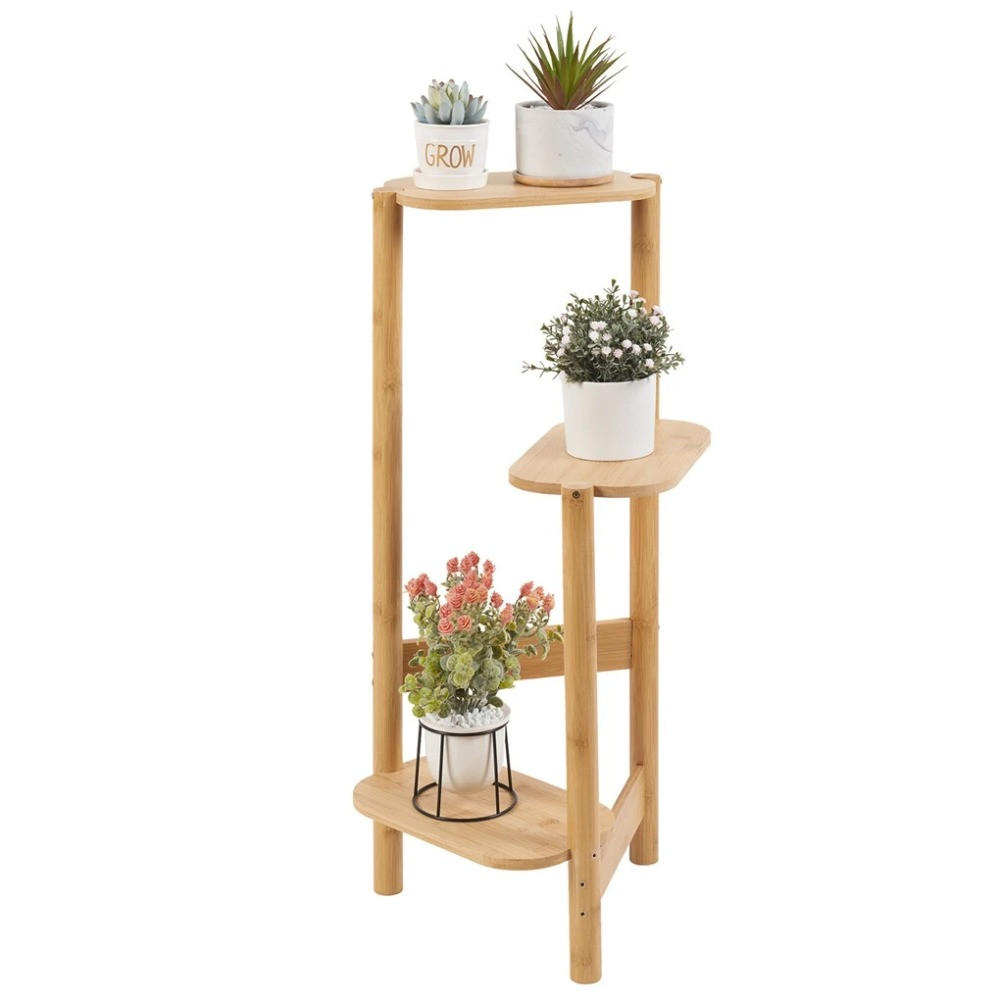 PFLANZENREGAL 3-Tier Bambus für Ecke Balkon und Schlafzimmer, Holz - Naturfarben, Holzwerkstoff (30.48/75/27.4cm) - Kaket