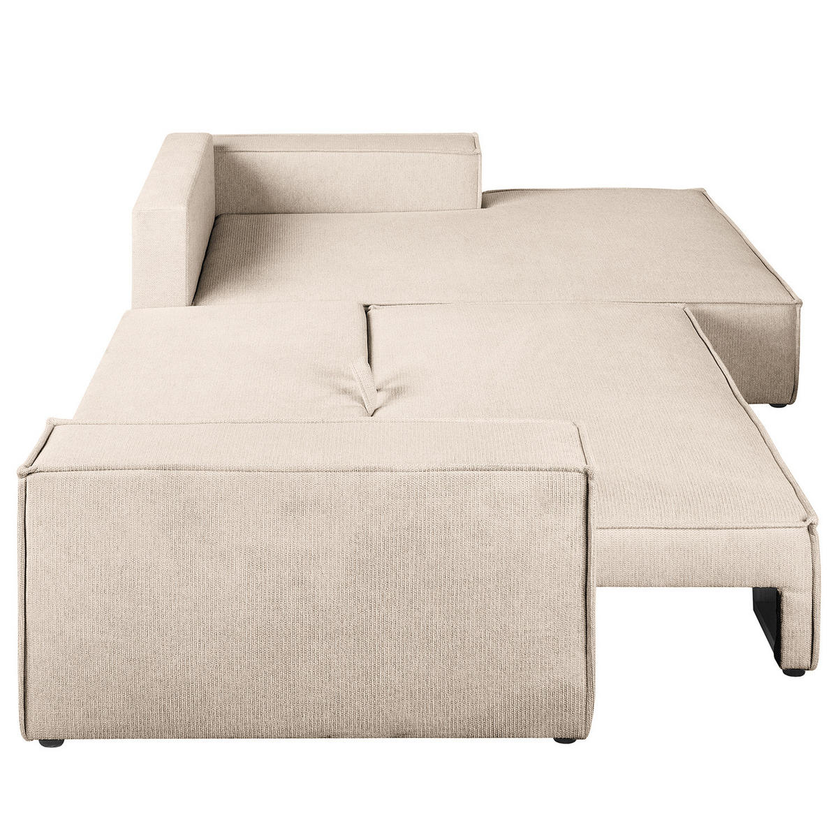 ECKSOFA mit Schlaffunktion - Longchair - Beige/Schwarz, Kunststoff/Textil (294/185cm) - home24